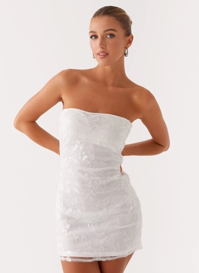 Moorey Beaded Mini Dress - White Silver Easy Layer Button Details