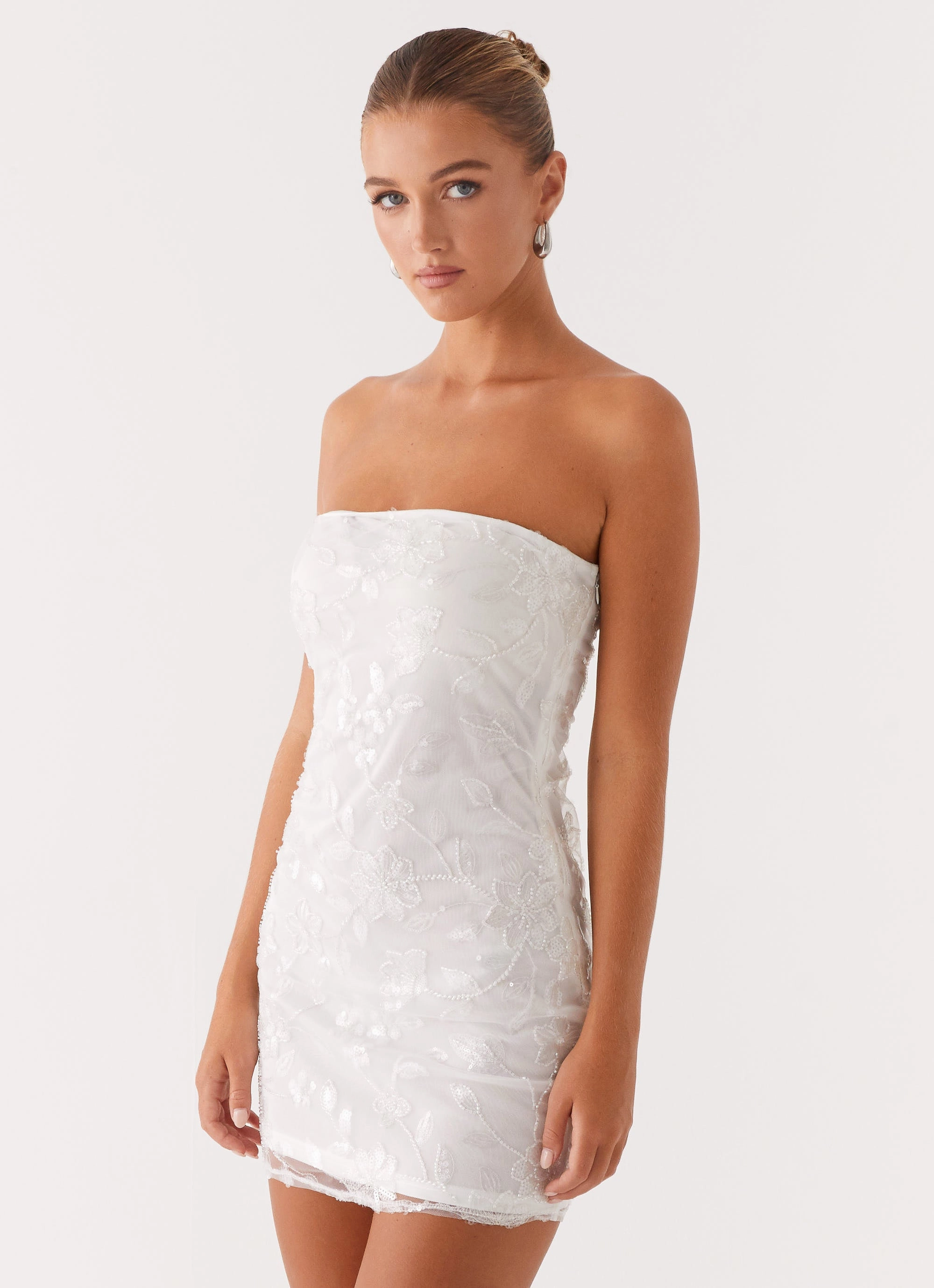 Secure Closure Moorey Beaded Mini Dress - White Silver
