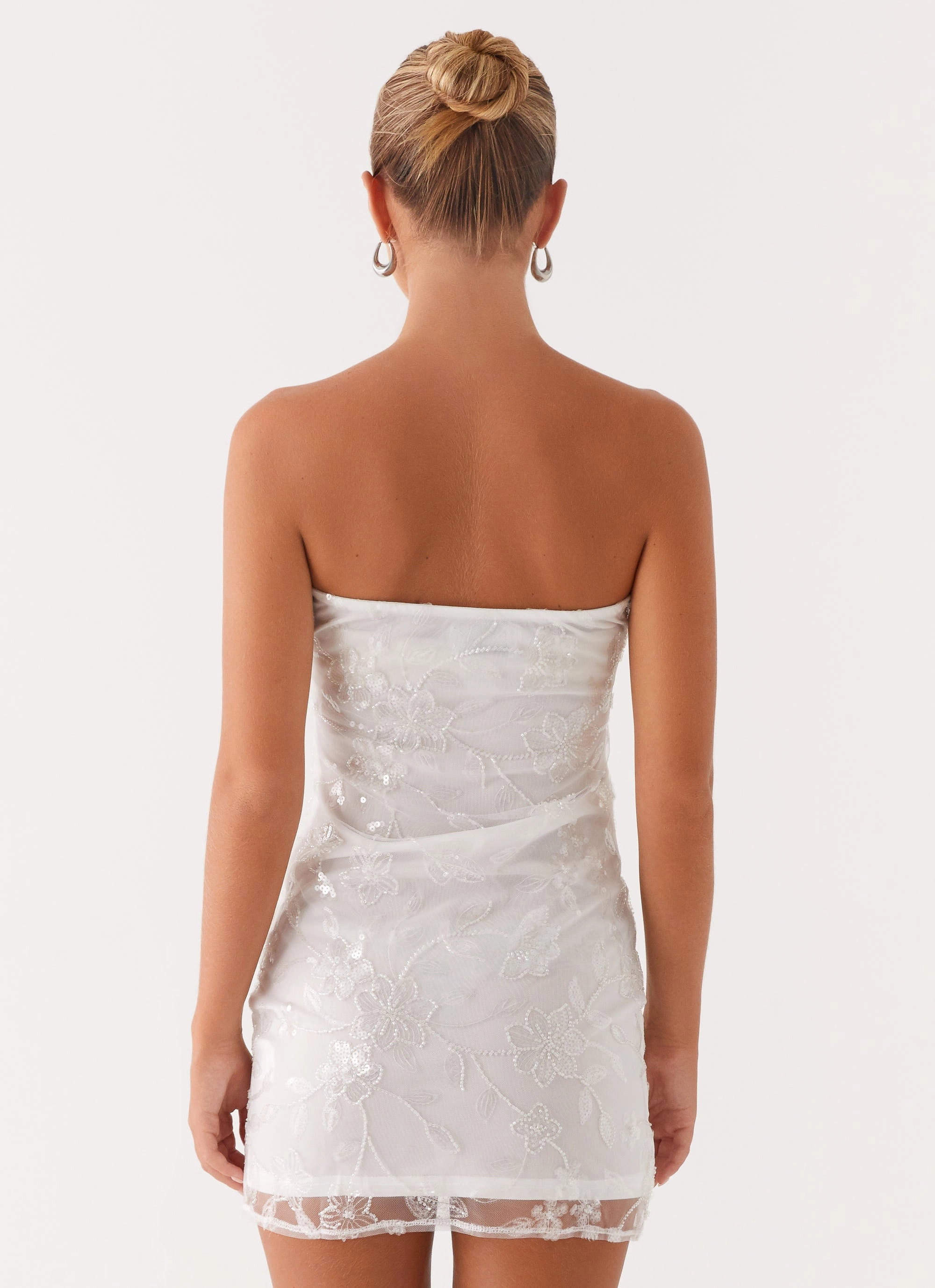 Moorey Beaded Mini Dress - White Silver Fresh Detail Soft Aesthetic