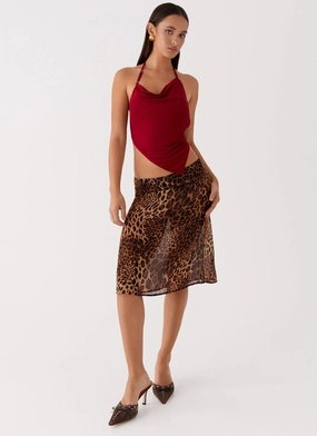 Sophisticated Casual Evoke Chiffon Midi Skirt - Leopard
