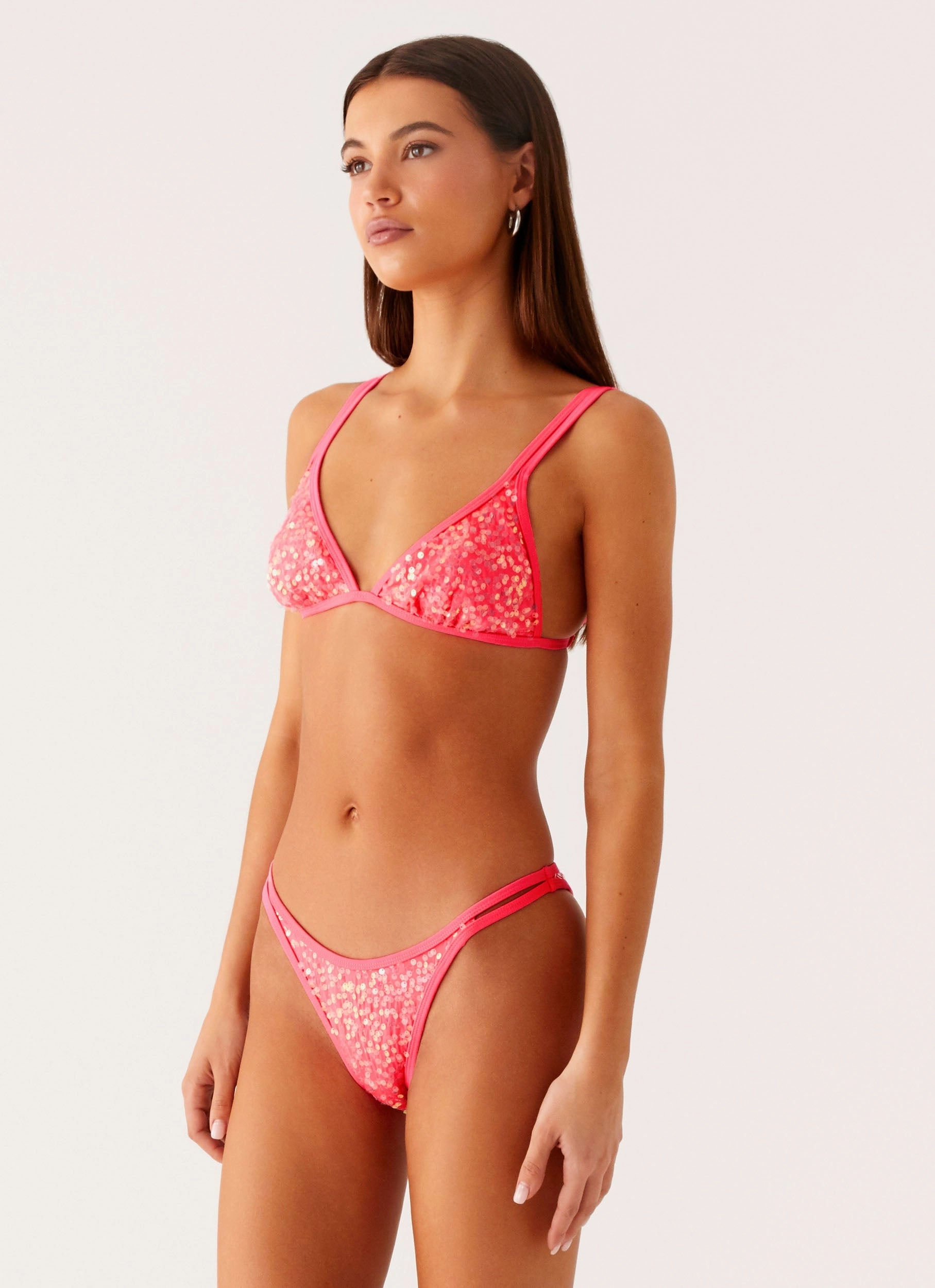 Abrasion Resistant Binding Tape Sunbathing Attire Croatia Bikini Bottoms - Pink Sequin