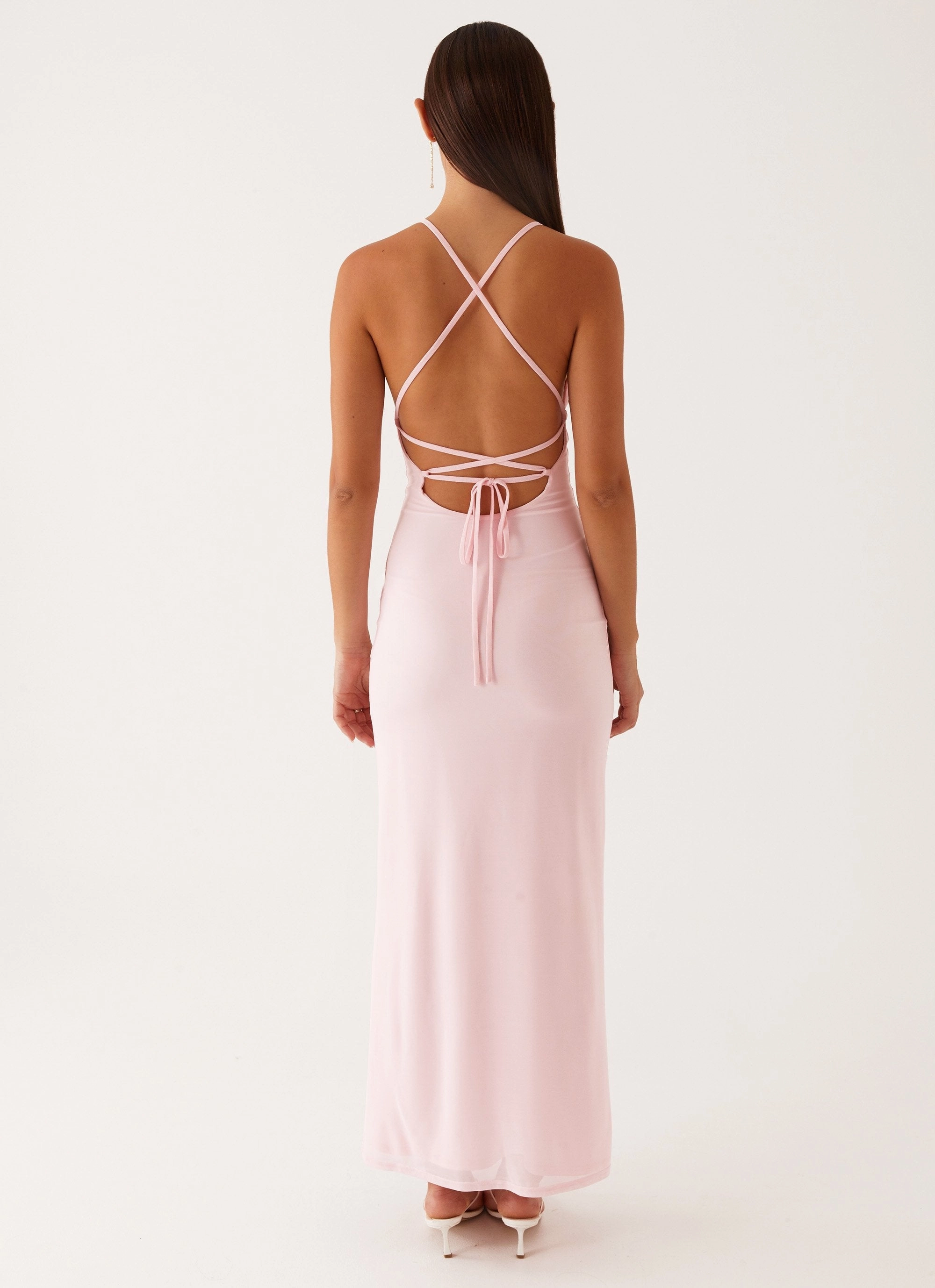 Beki Beaded Mesh Maxi Dress - Pink Subtle pattern