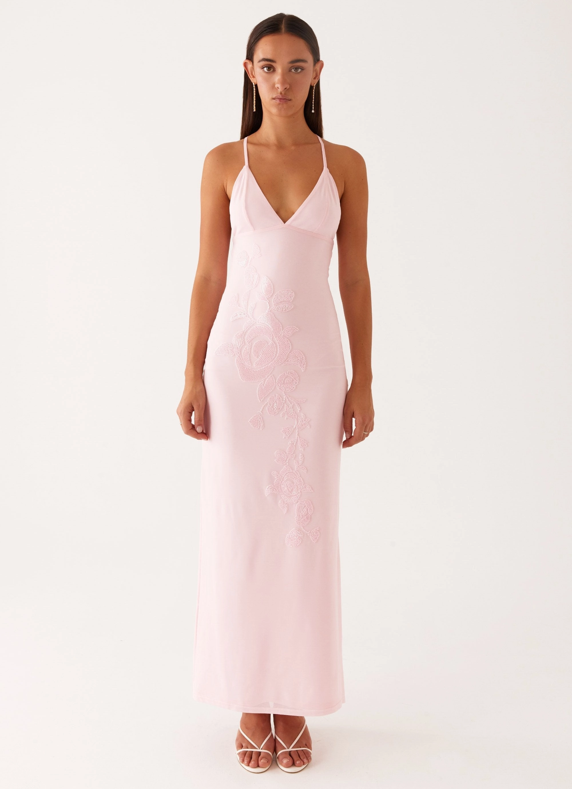 Beki Beaded Mesh Maxi Dress - Pink Whimsical Mood