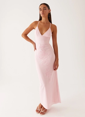 Beki Beaded Mesh Maxi Dress - Pink Flexible Cut