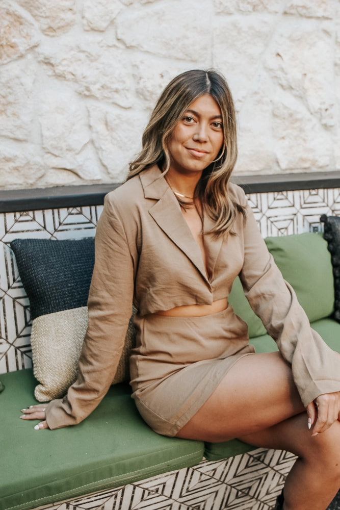 Comfort Fit Crop Blazer Jacket Mini Dress - Mocha
