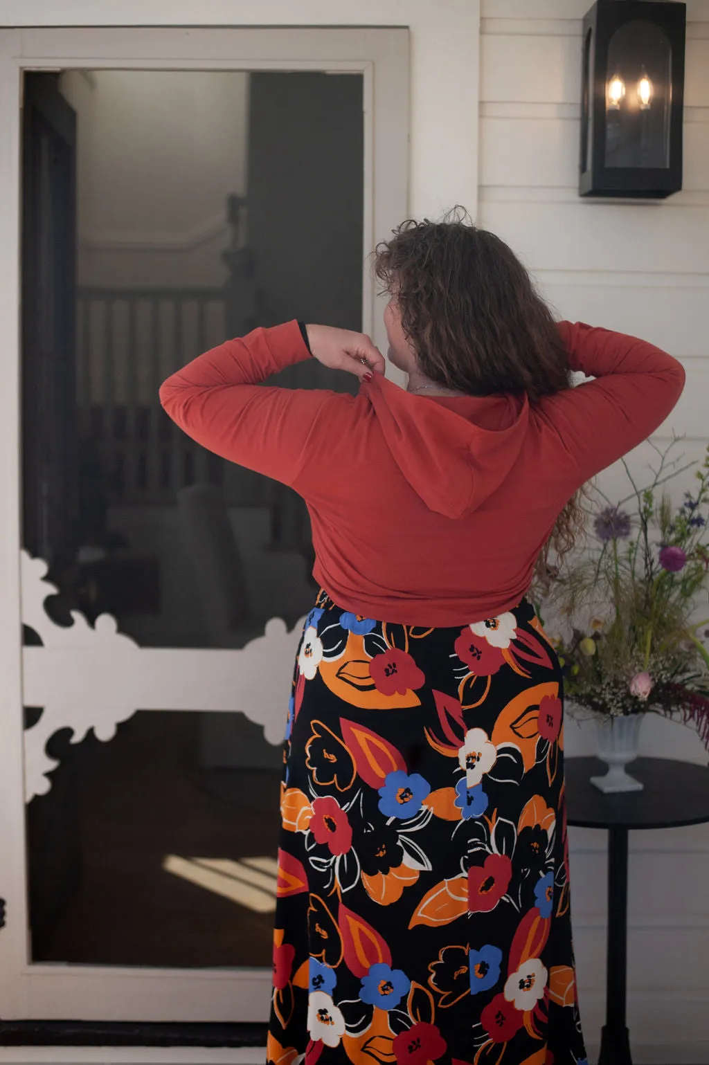 Cropped Hoodie In Coral NonScratchSurface Adjustable Cuff