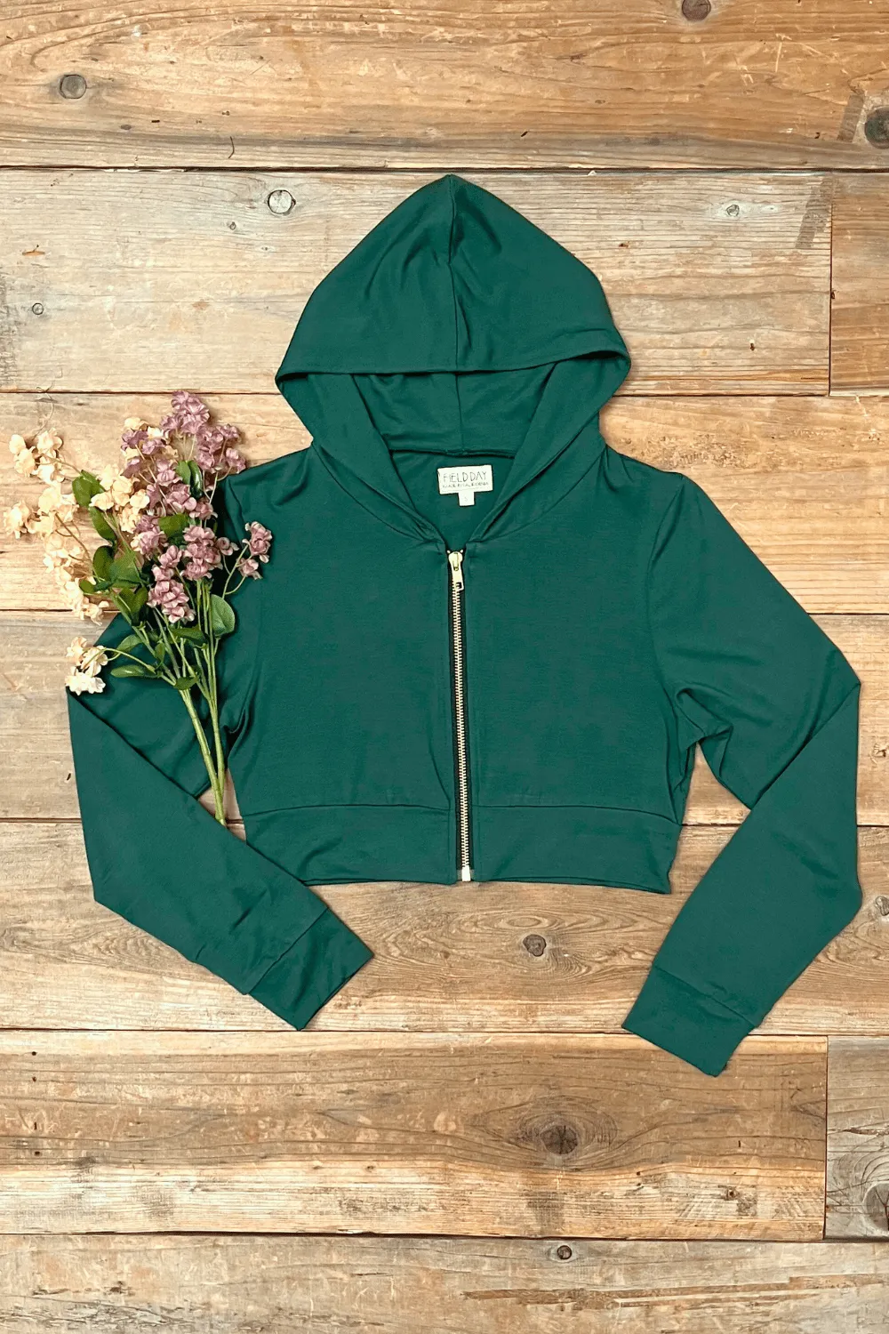 Compact TravelFriendly Design Cropped Hoodie in Fern Green Modal