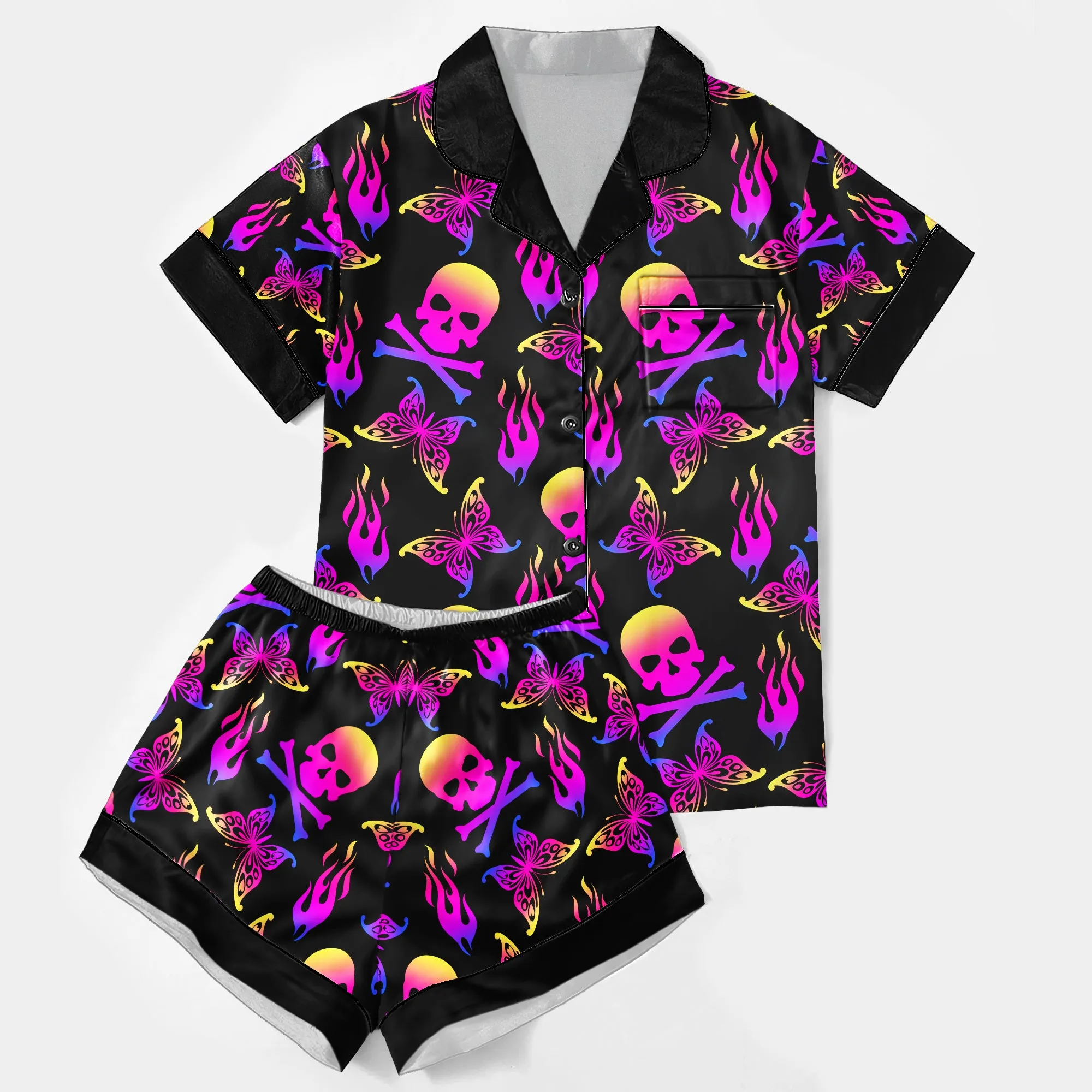 Cross Skull Flame Women's Pajama Sets Top Sleeve & Short Bottom