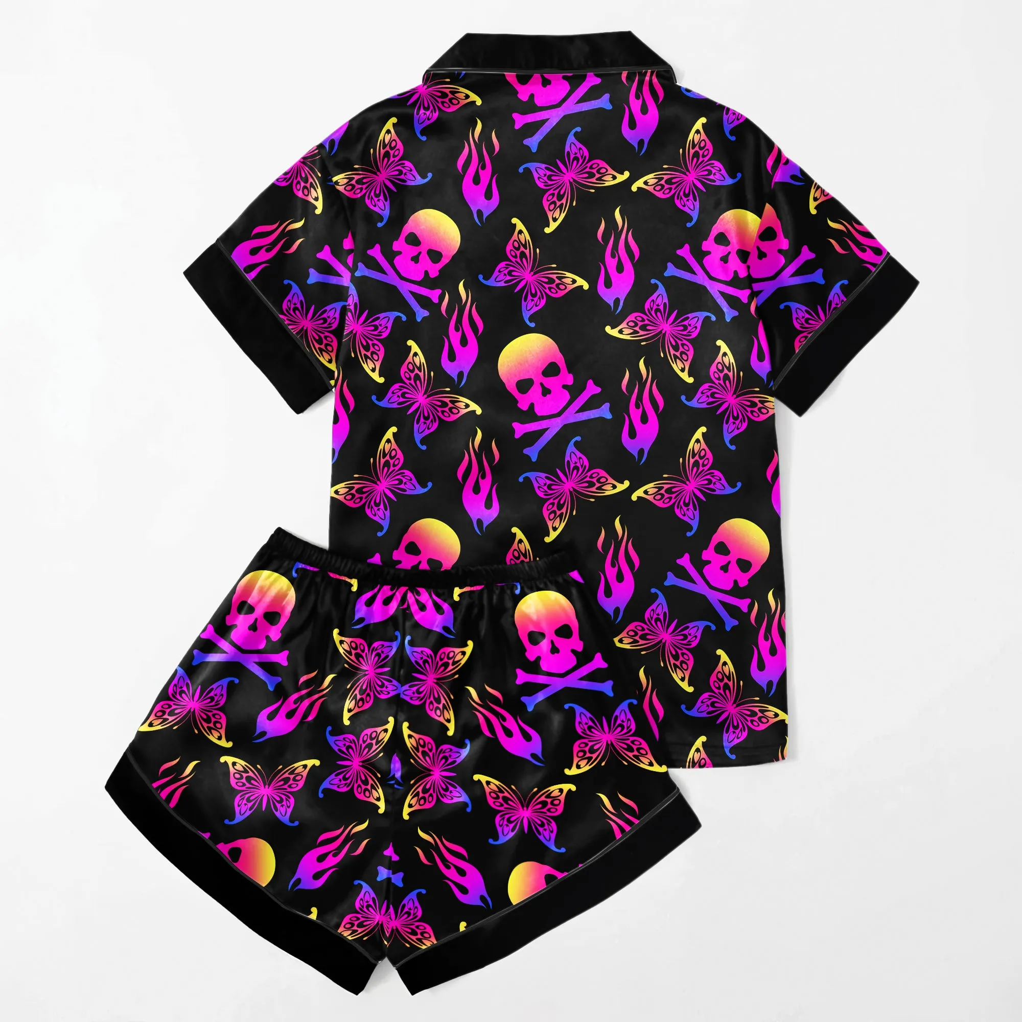Cross Skull Flame Women's Pajama Sets Top Sleeve & Short Bottom