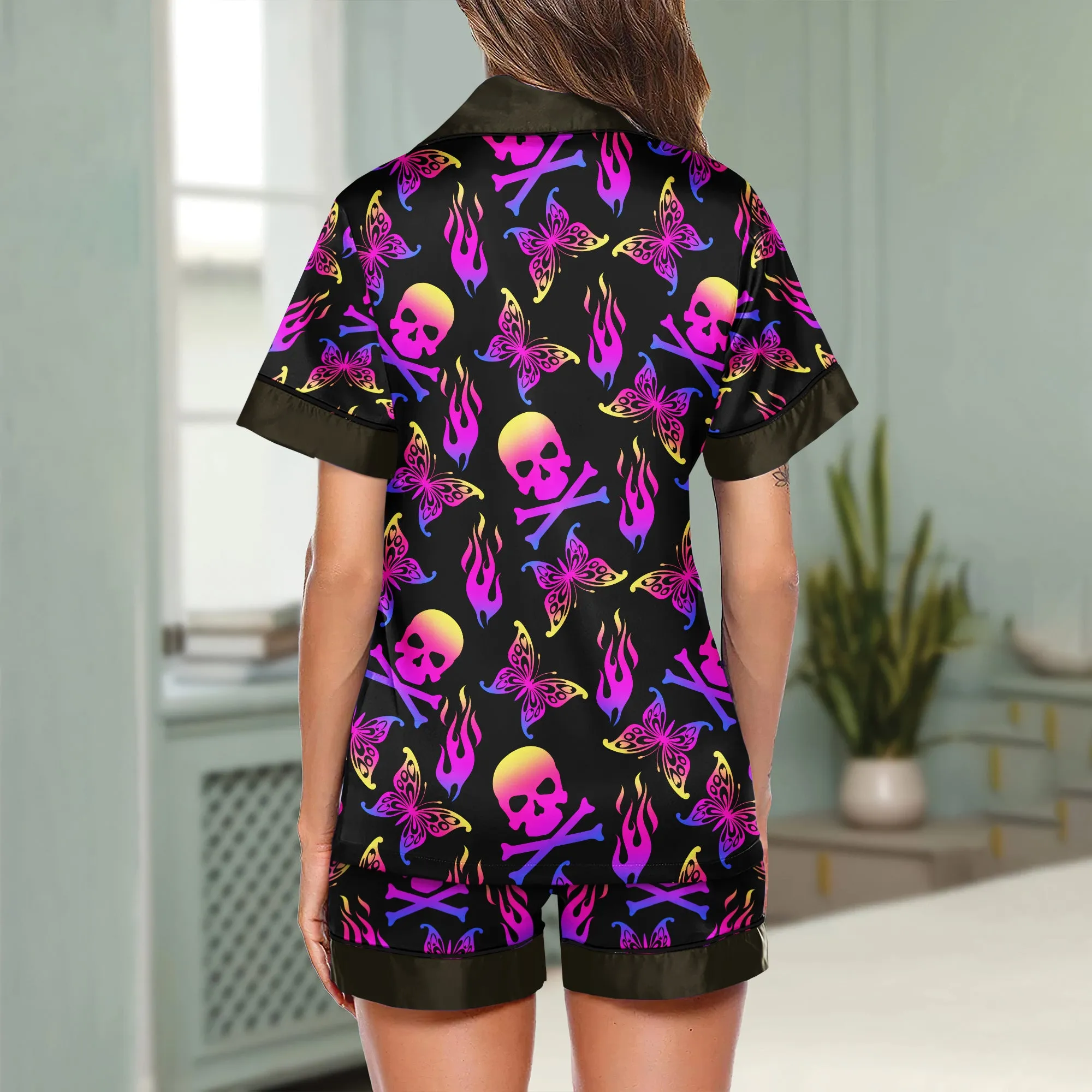 Cross Skull Flame Women's Pajama Sets Top Sleeve & Short Bottom