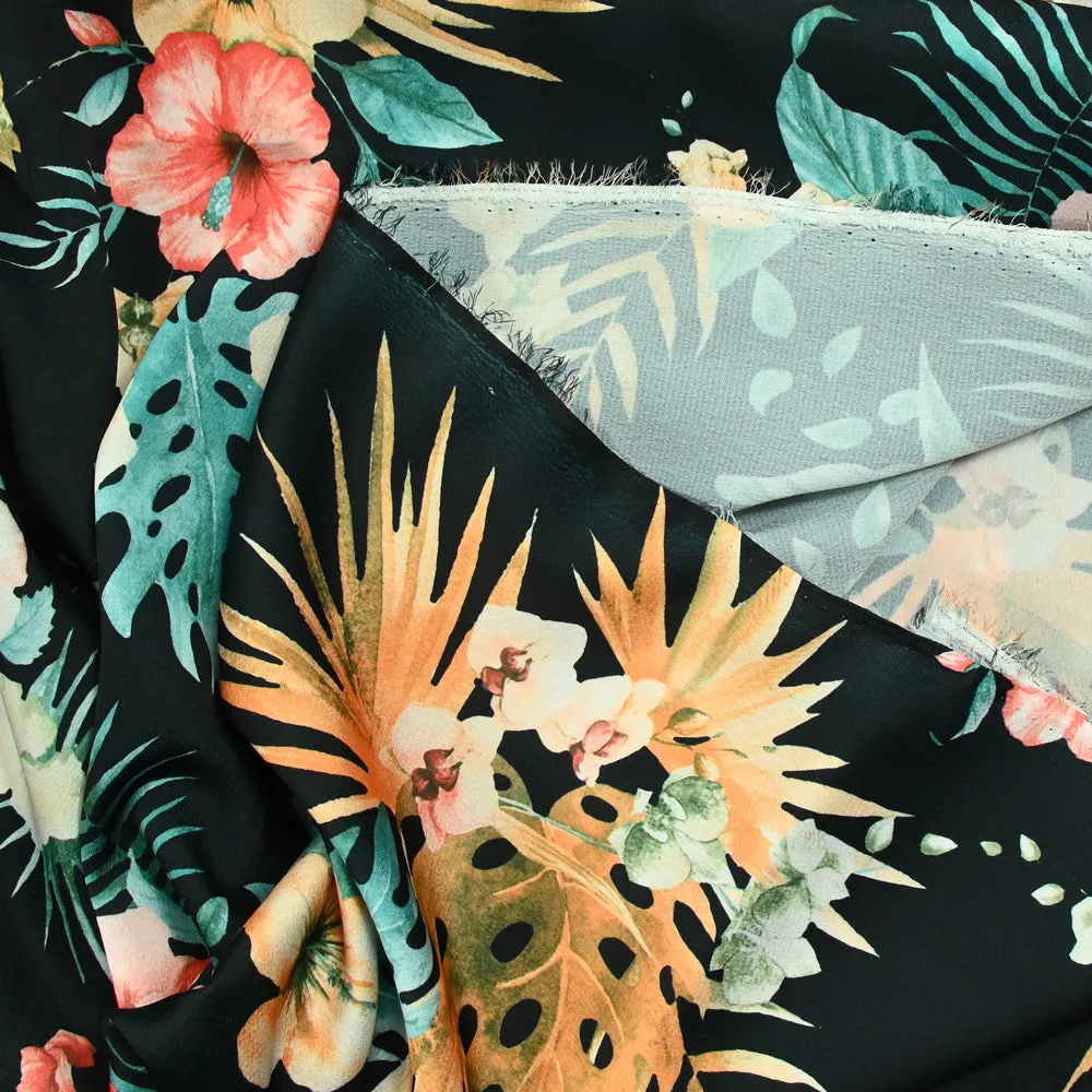 Crêpe satin polyester bouquet de monstera