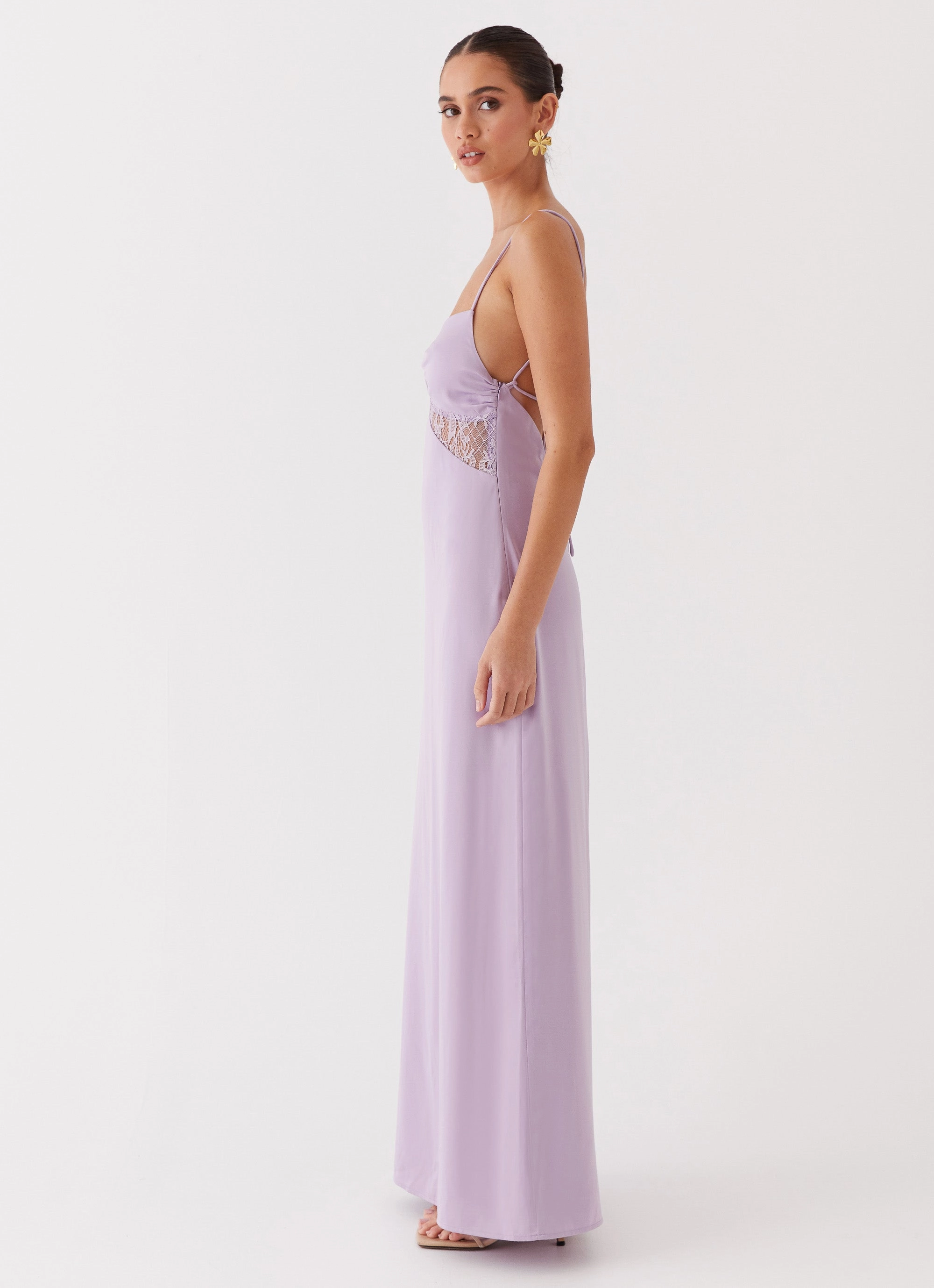 Dream Sight Lace Satin Maxi Dress - Lilac Flowy casual dress Simple Flow