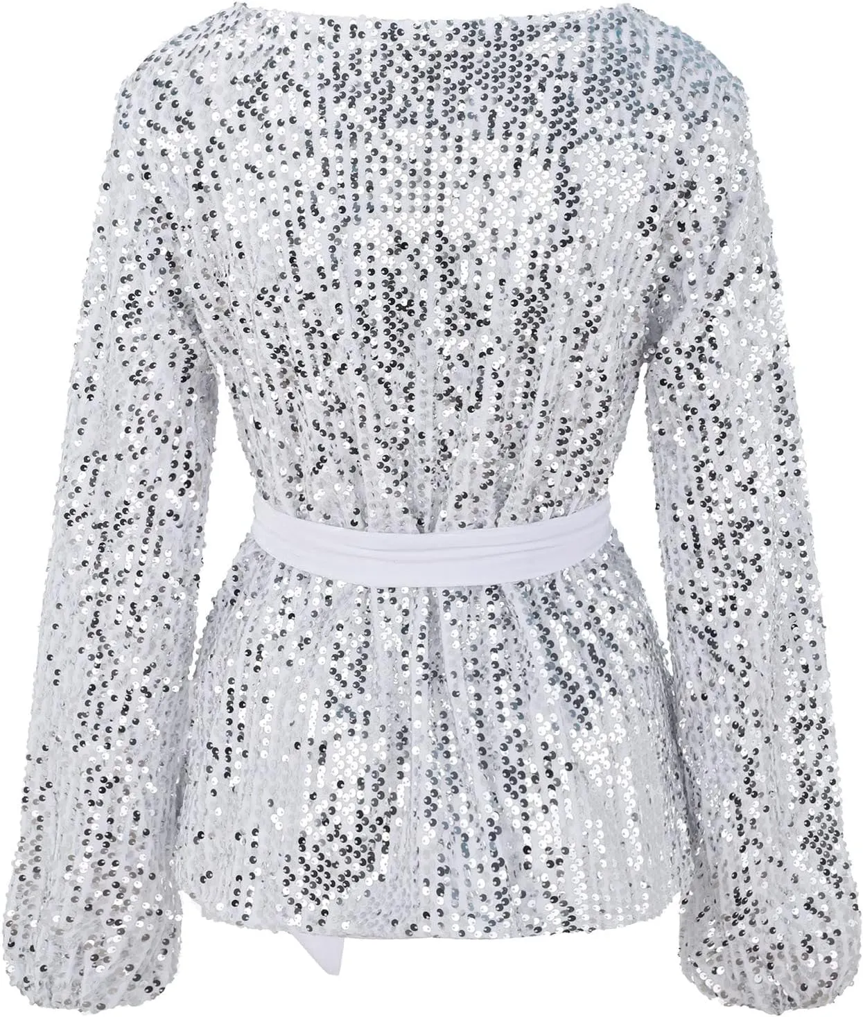 CTRLZS Womens Sequin Peplum Tops Sparkle Shimmer Elegant Sexy Evening Club Party Shirt Boat Neck Long Sleeve Ruffle Blouses
