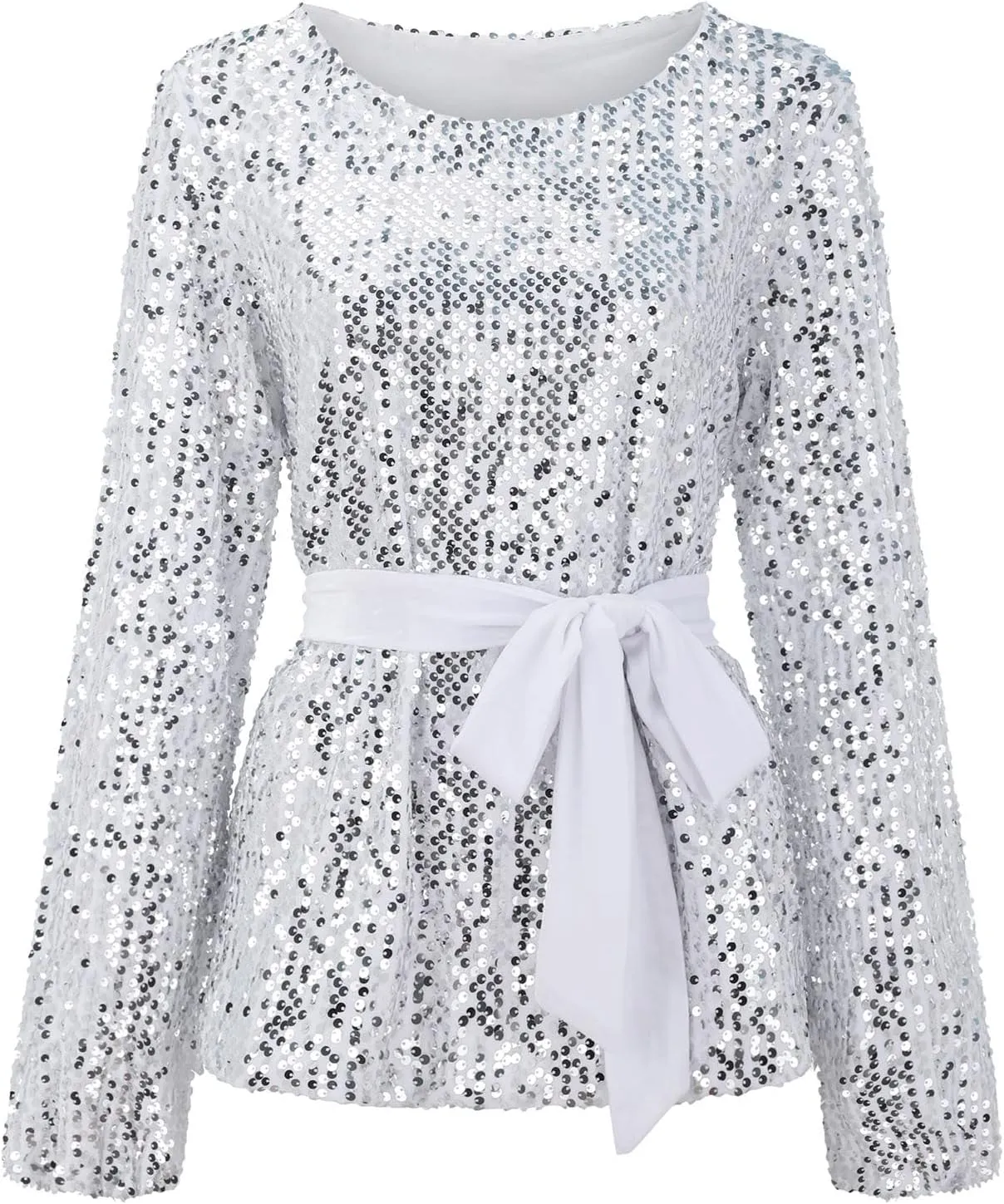 CTRLZS Womens Sequin Peplum Tops Sparkle Shimmer Elegant Sexy Evening Club Party Shirt Boat Neck Long Sleeve Ruffle Blouses