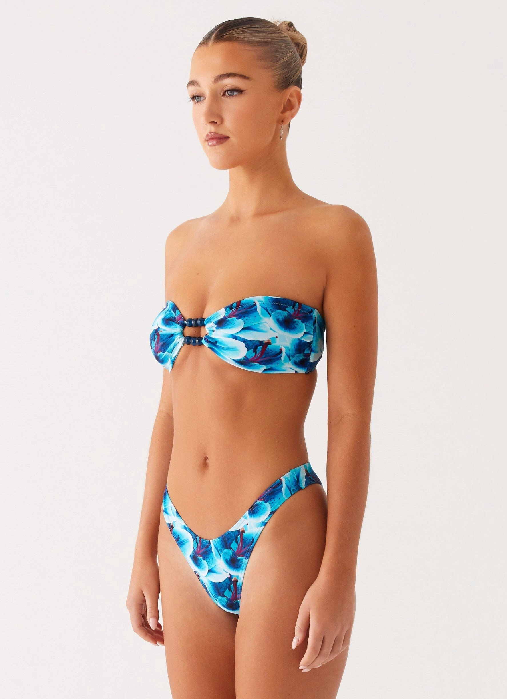 Cuba Bikini Bottoms - Turquoise Floral Elastic waist Summer Escape