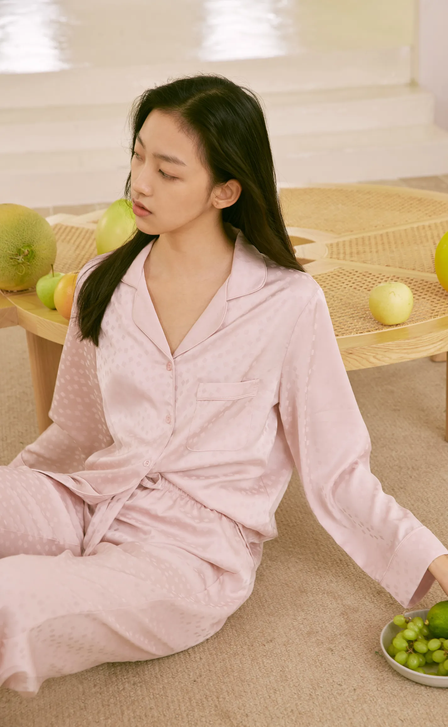 Cube • Silk Satin Long Sleeve Pajamas Set