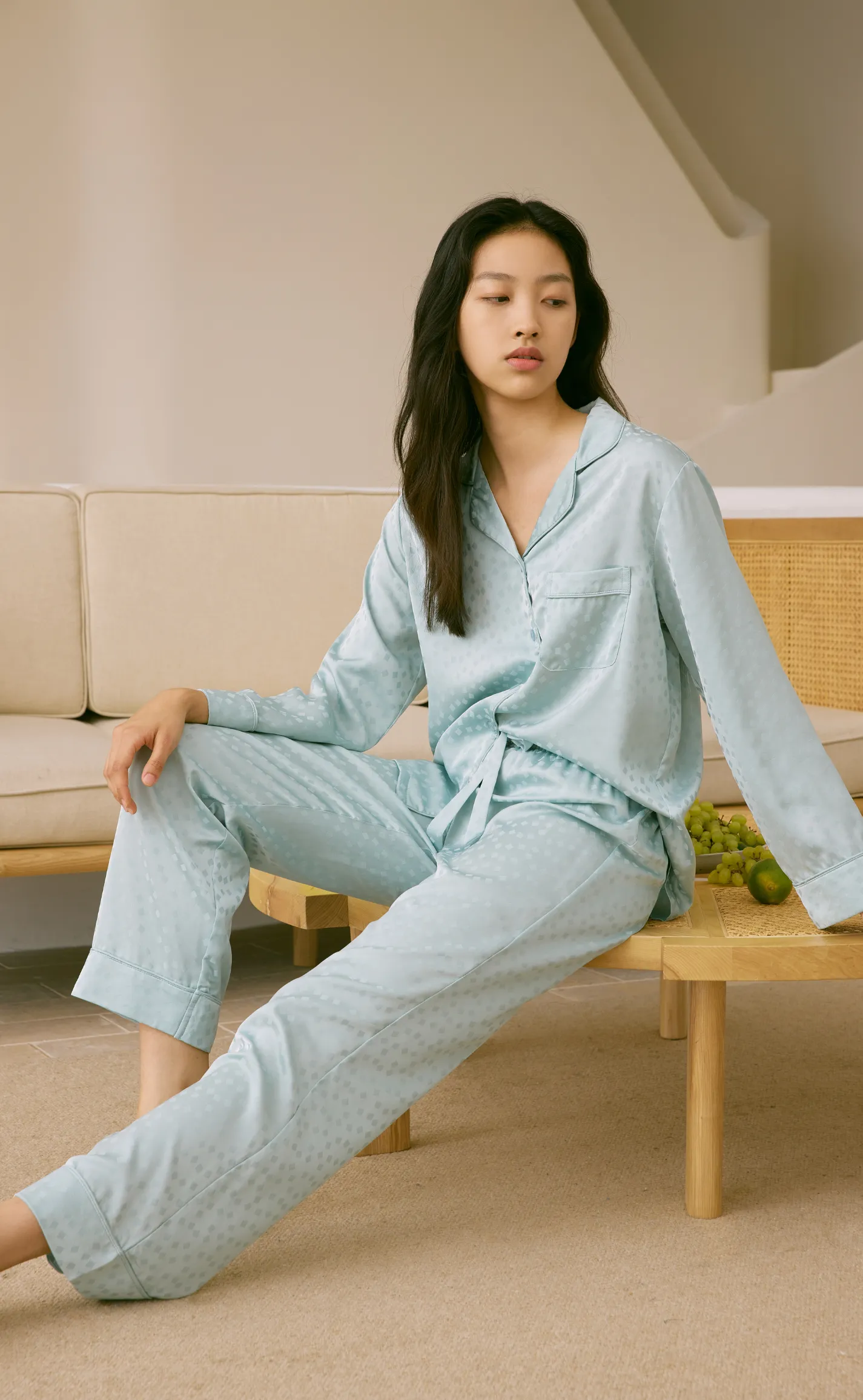 Cube • Silk Satin Long Sleeve Pajamas Set
