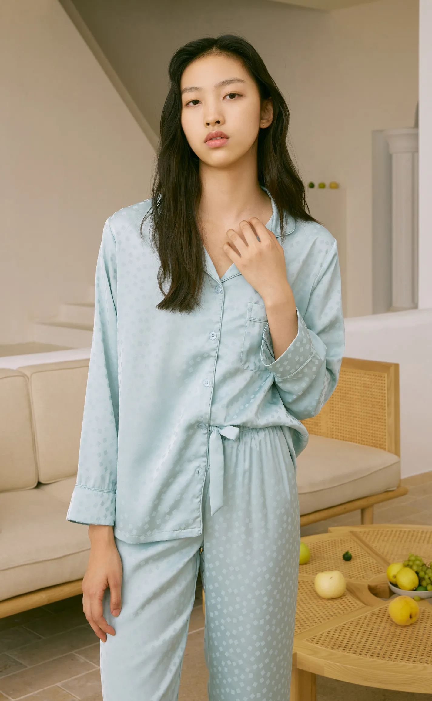 Cube • Silk Satin Long Sleeve Pajamas Set