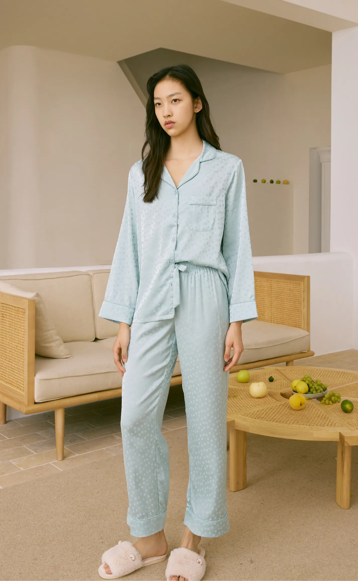 Cube • Silk Satin Long Sleeve Pajamas Set