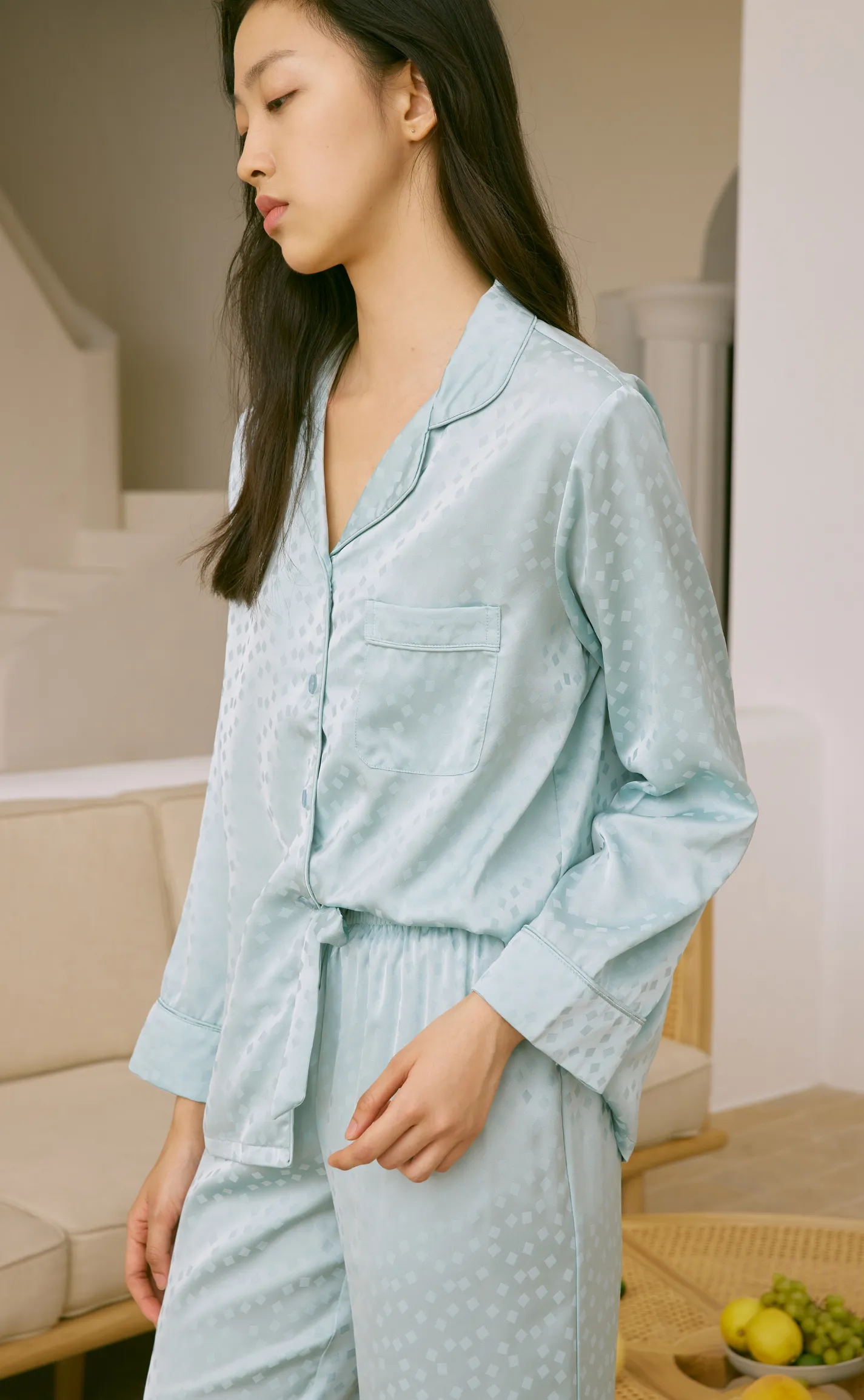 Cube • Silk Satin Long Sleeve Pajamas Set