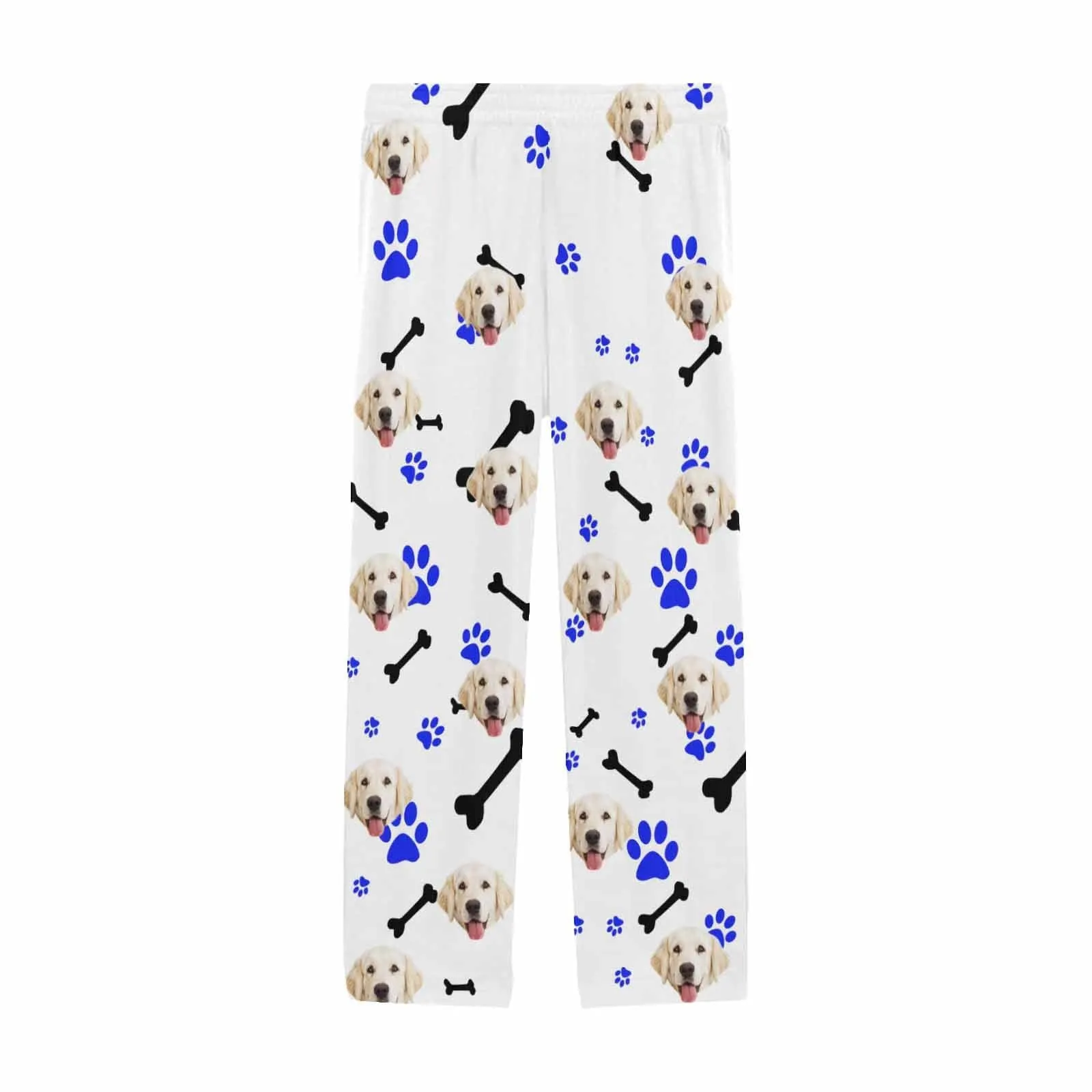 Custom Couple Face Dog Bone Paw Print Sleepwear Personalized Women's&Men's Slumber Party Long Pajama Pants