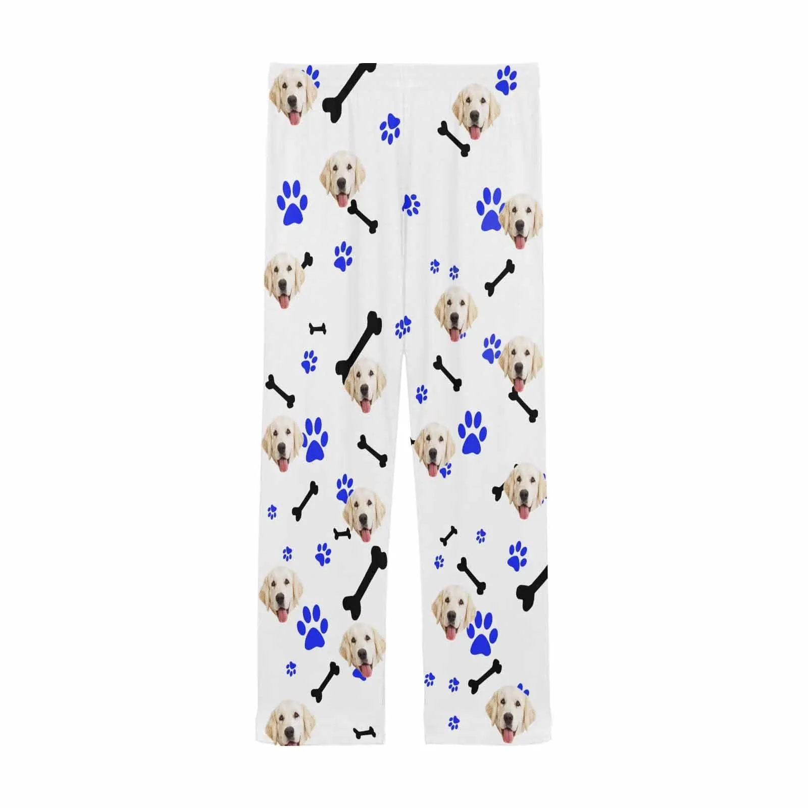 Custom Couple Face Dog Bone Paw Print Sleepwear Personalized Women's&Men's Slumber Party Long Pajama Pants