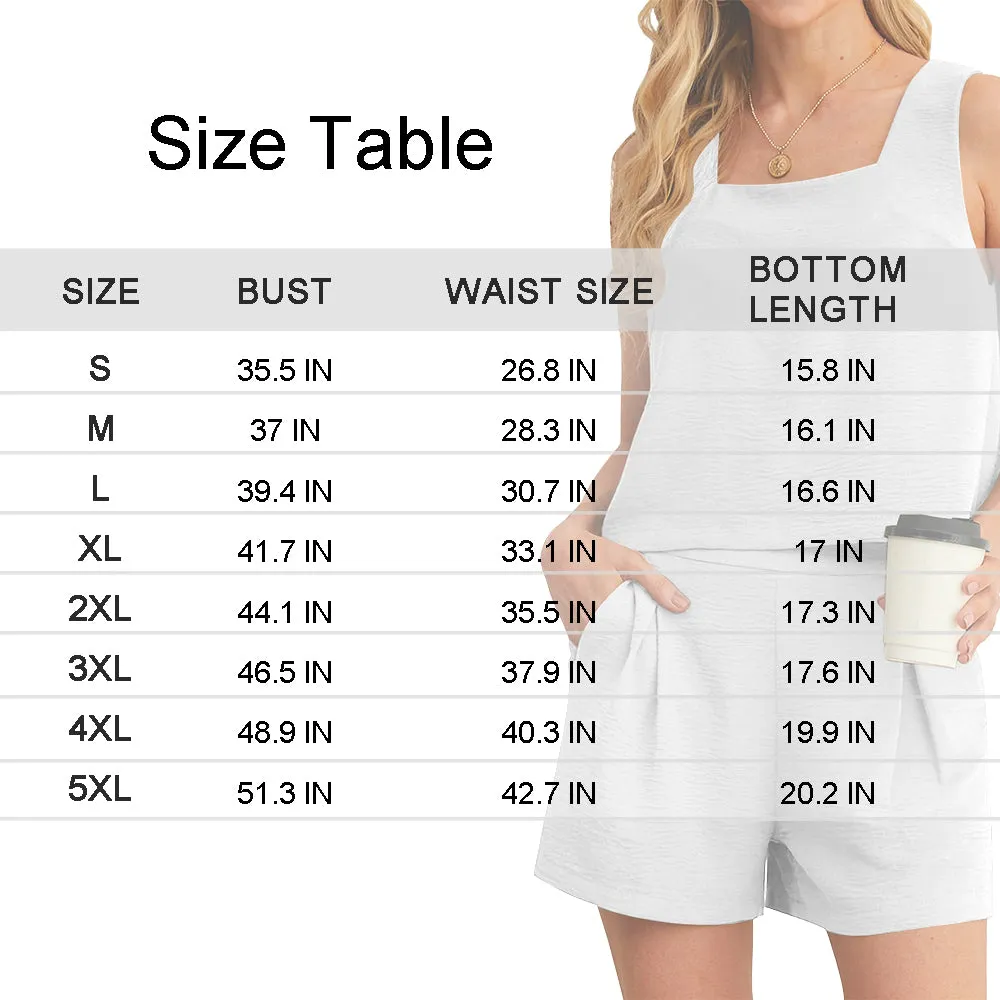 Custom Face Blue Womens 2 Piece Pajama Set Sleeveless Square Neck Pocket Loungewear