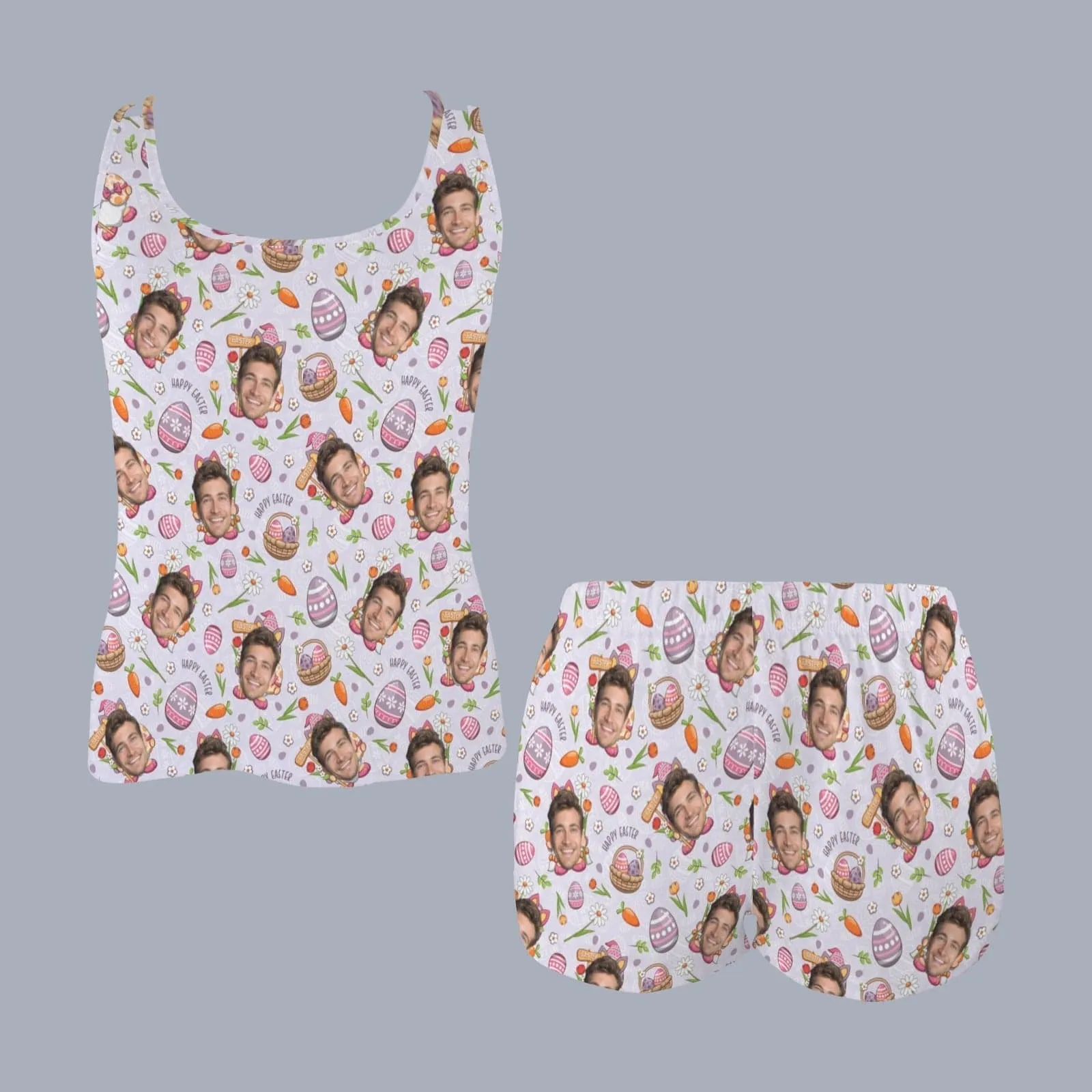 Custom Face Easter Eggs Pajama Set Personalized Women's Racer Back Pajama Sets