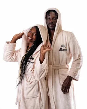 Custom Long Hooded Bathrobes His and Her Wedding Gifts Groom Bride - Vinyl