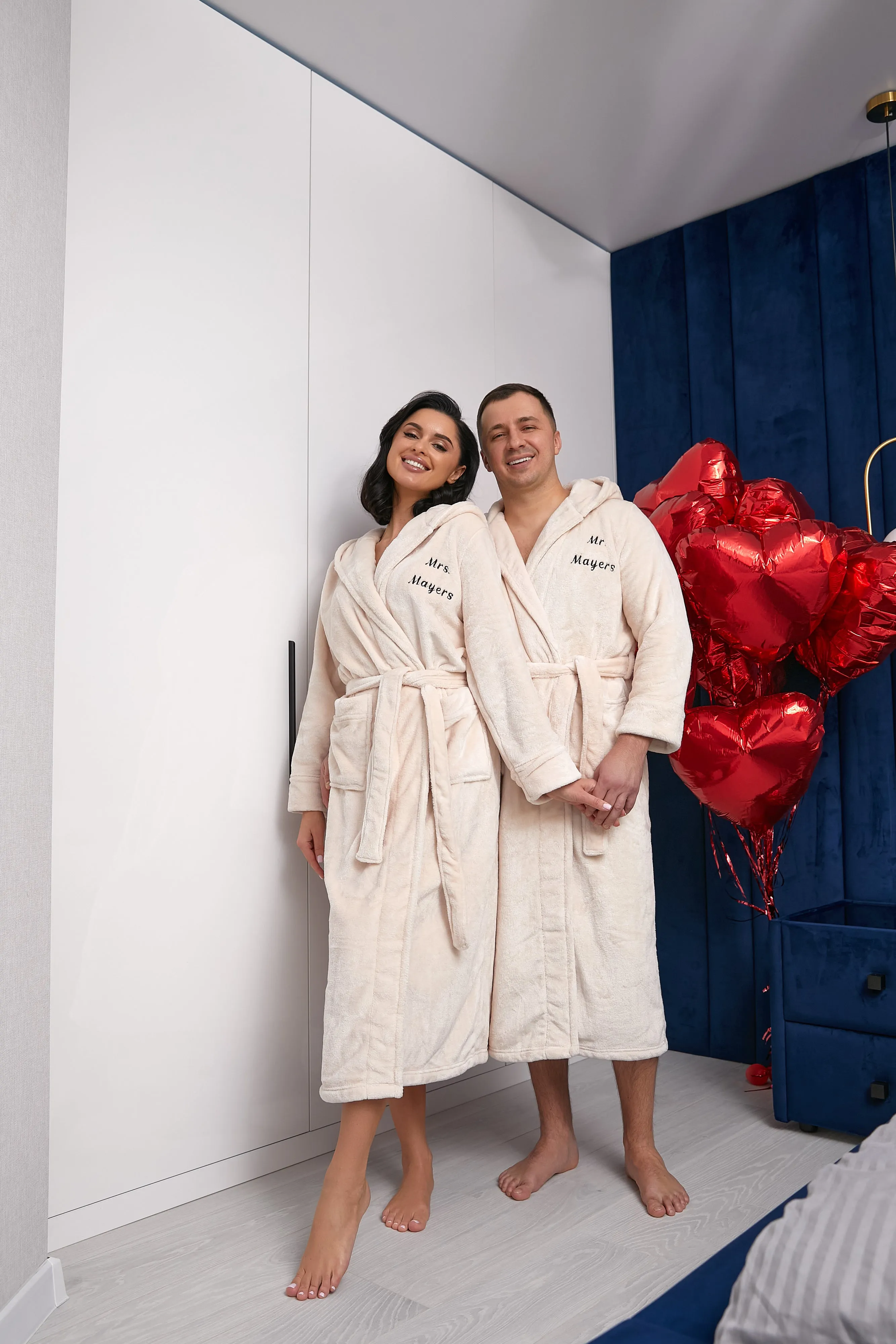 Custom Long Hooded Bathrobes His and Her Wedding Gifts Groom Bride - Vinyl