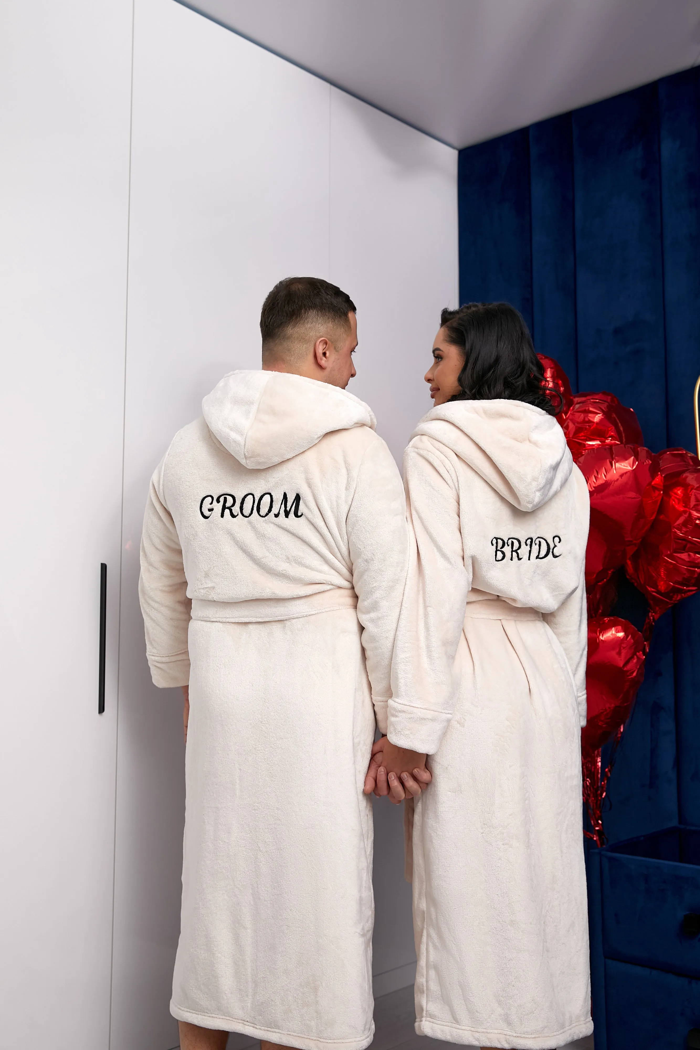 Custom Long Hooded Bathrobes His and Her Wedding Gifts Groom Bride - Vinyl