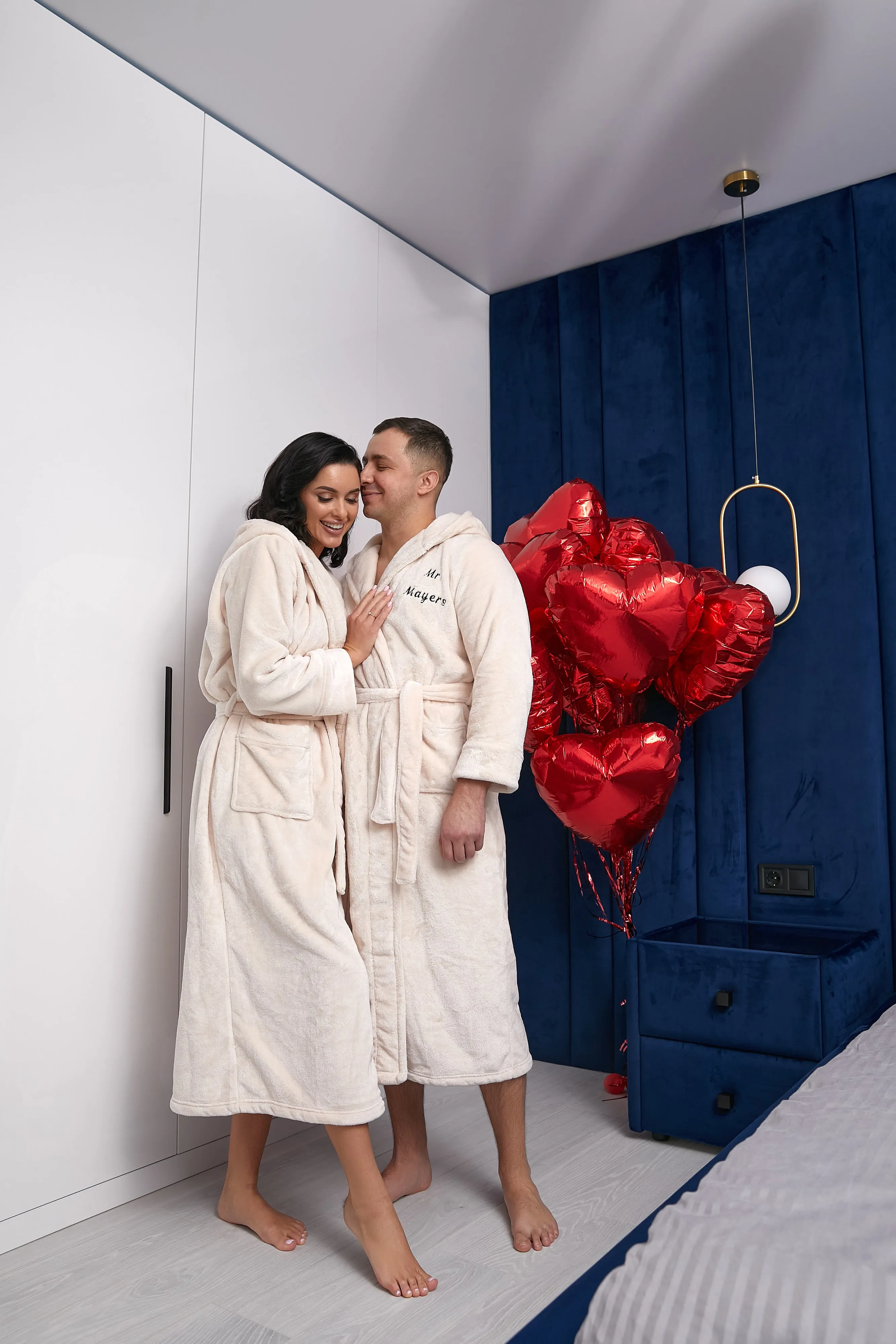 Custom Long Hooded Bathrobes His and Her Wedding Gifts Groom Bride - Vinyl