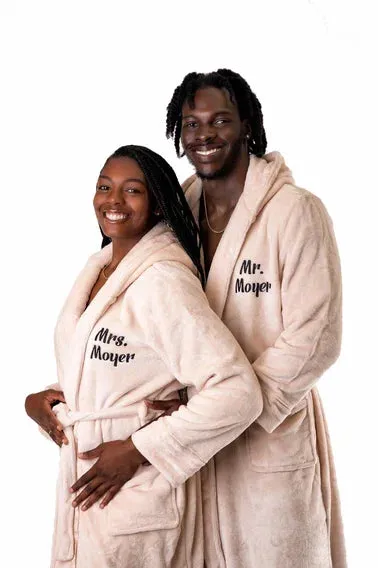 Custom Long Hooded Bathrobes His and Her Wedding Gifts Groom Bride - Vinyl