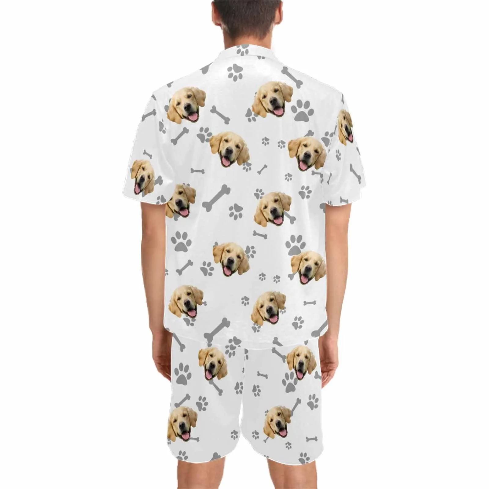 Custom Pet Matching Pajamas Personalized Face Dog&Cat Couple Matching V-Neck Short Pajama Set Gifts for Couples