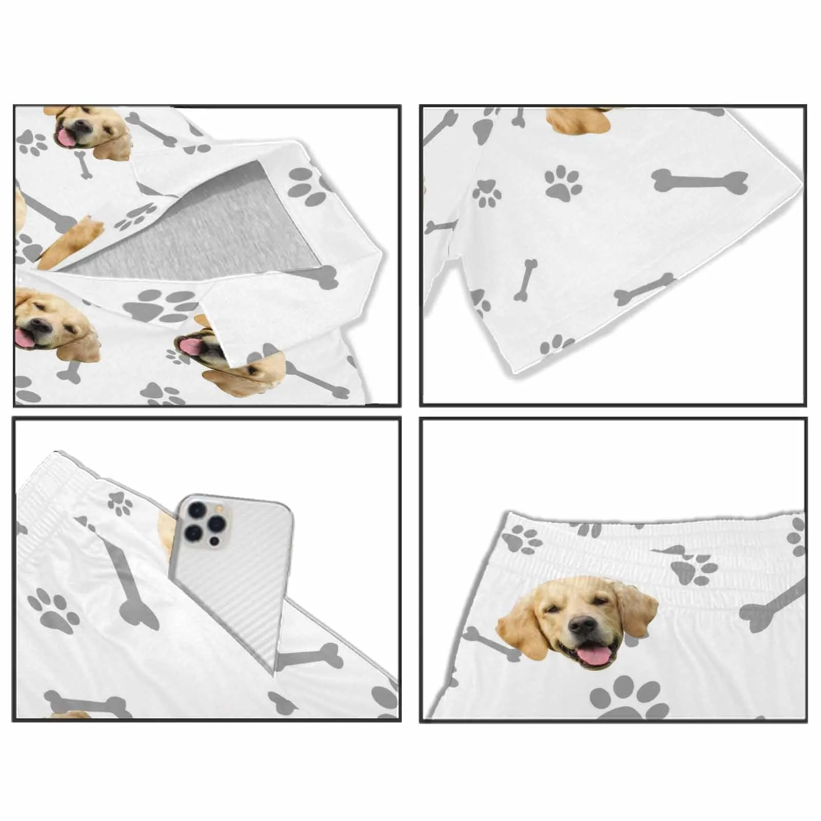 Custom Pet Matching Pajamas Personalized Face Dog&Cat Couple Matching V-Neck Short Pajama Set Gifts for Couples