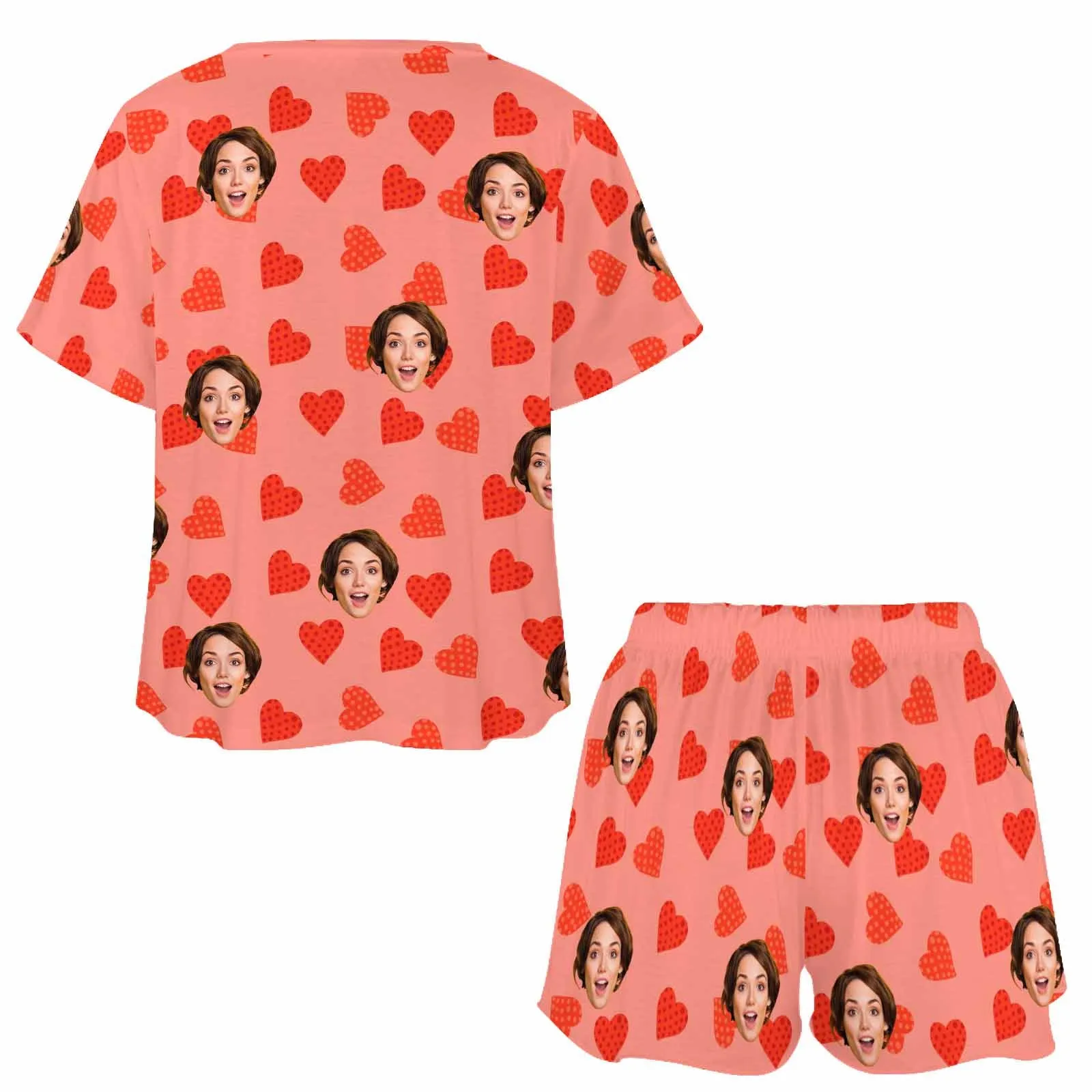 Custom Short Pajama Set With Face for women Personalized Photo round neck Short PJ Sets for GF Wife Mom Valentine Gift