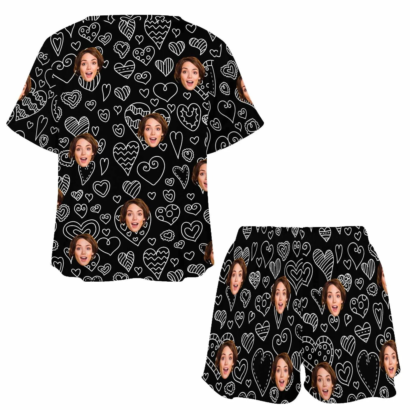 Custom Short Pajama Set With Face for women Personalized Photo round neck Short PJ Sets for GF Wife Mom Valentine Gift