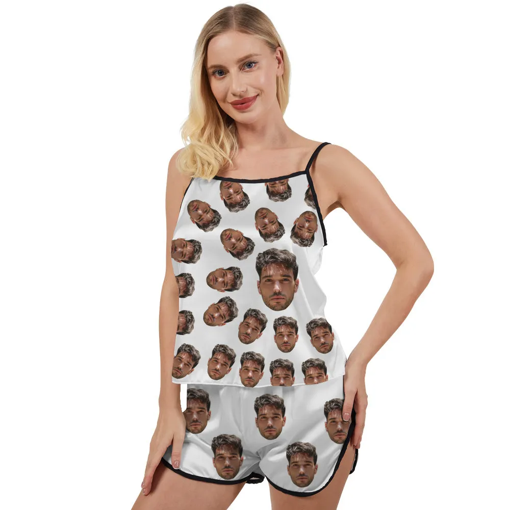 Custom Tank Top Pajama Set Funny Human Face Surround Printing