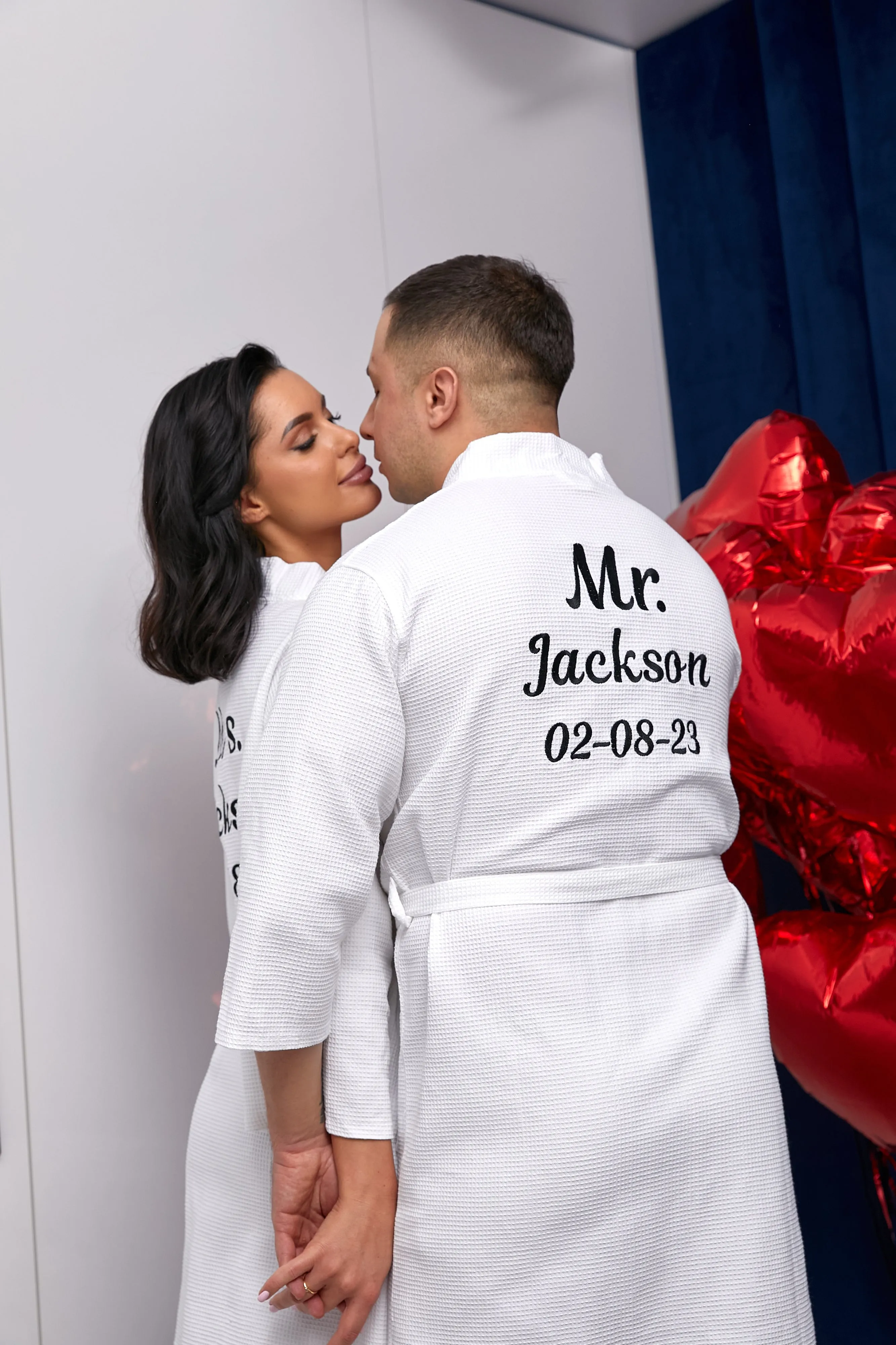 Custom Waffled Cotton Long Bathrobes for Mr and Mrs Anniversary Gift - Vinyl