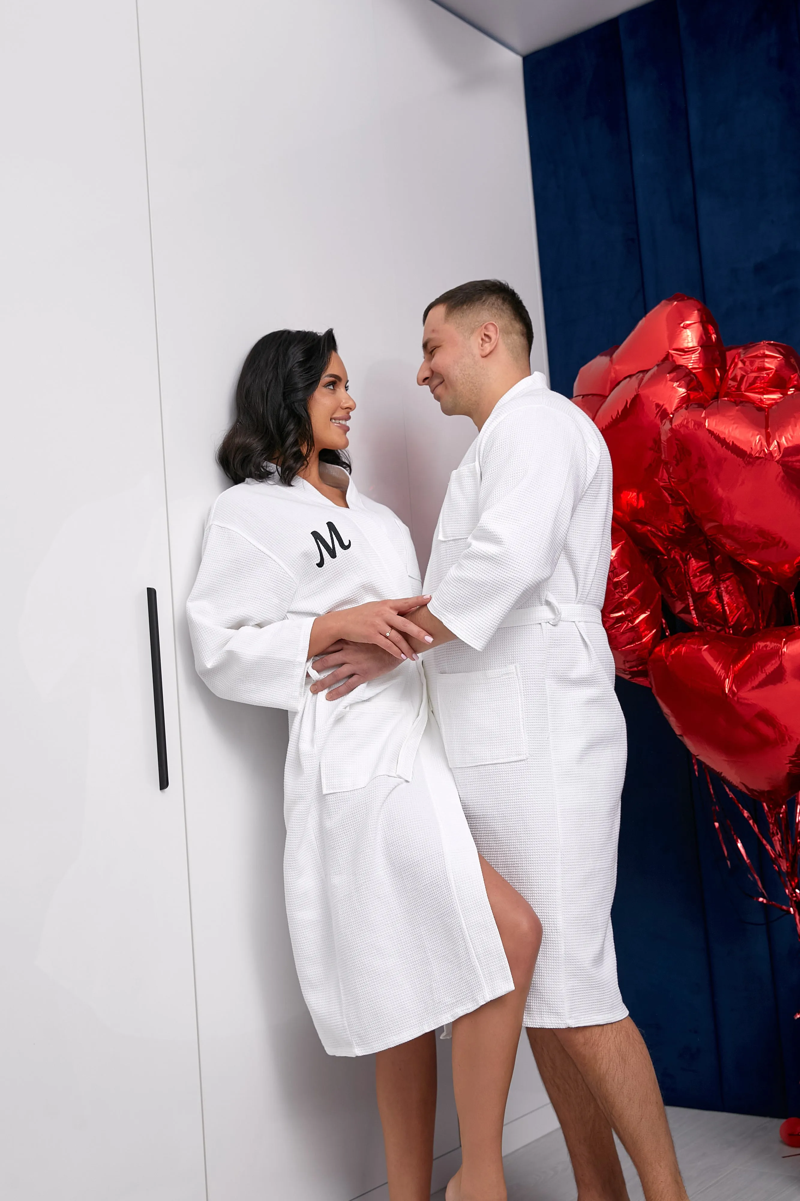 Custom Waffled Cotton Long Bathrobes for Mr and Mrs Anniversary Gift - Vinyl