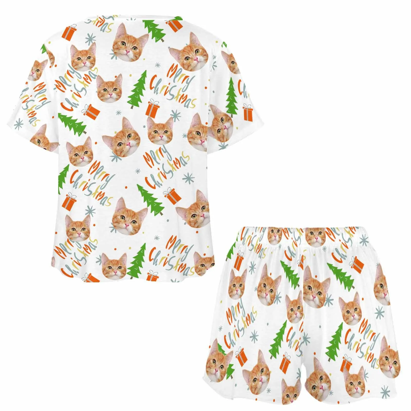 Custom Womens Short Pajama Set With Face Personalized Photo Short Nightwear Loungewear for GF Wife Mom valentine Gift