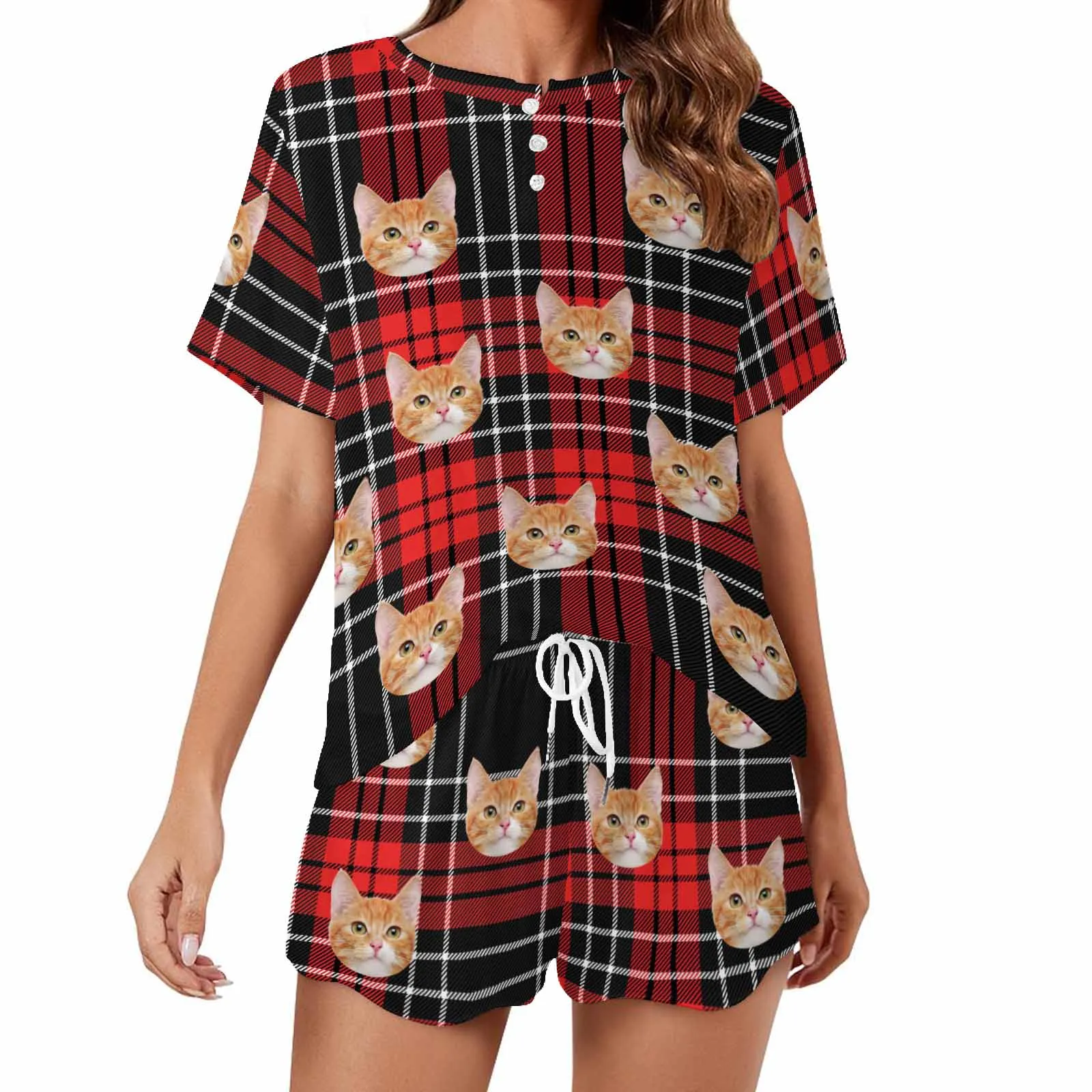 Custom Womens Short Pajama Set With Face Personalized Photo Short Nightwear Loungewear for GF Wife Mom valentine Gift