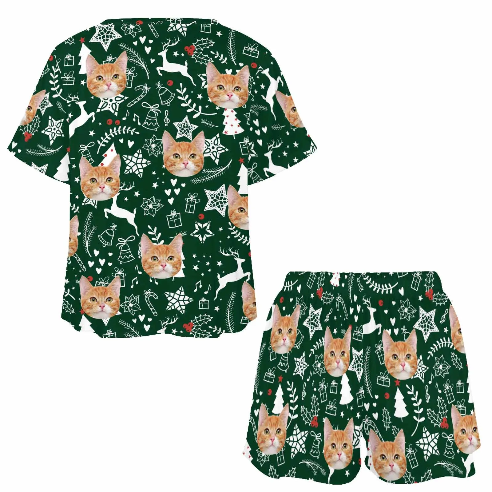 Custom Womens Short Pajama Set With Face Personalized Photo Short Nightwear Loungewear for GF Wife Mom valentine Gift