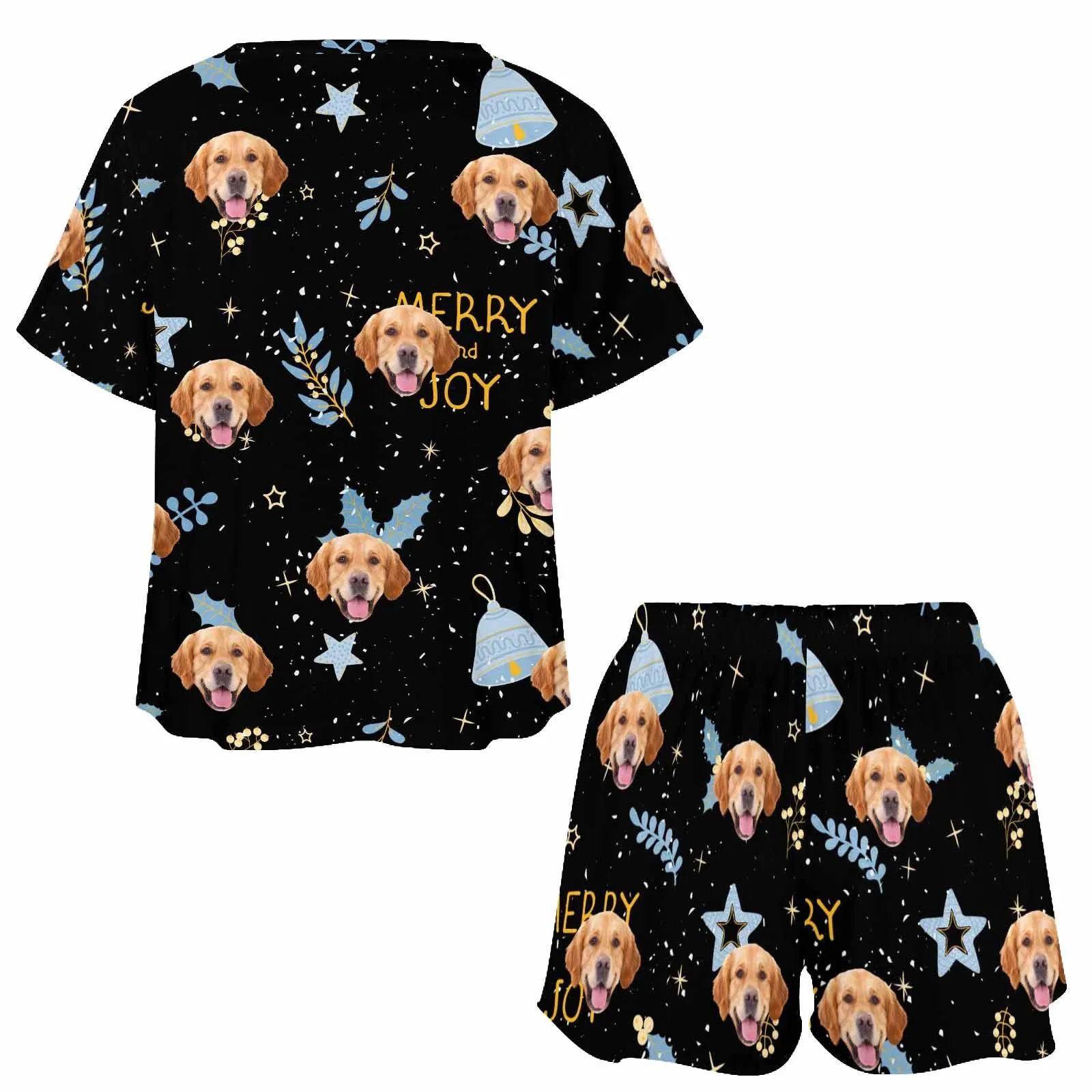 Custom Womens Valentine Short round neck Pajama Set With pet Face Personalized Photo Short Nightwear for GF Wife Gift