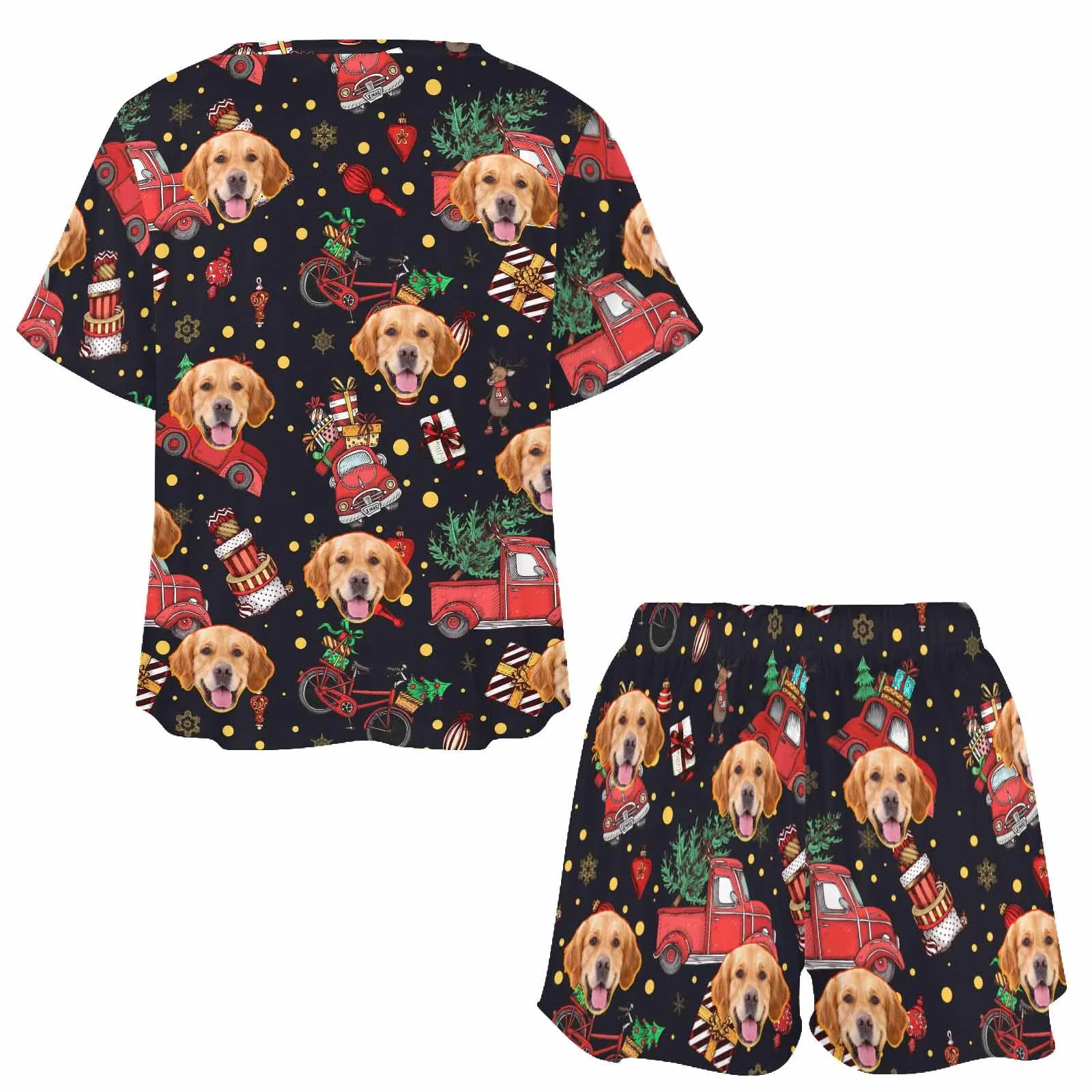 Custom Womens Valentine Short round neck Pajama Set With pet Face Personalized Photo Short Nightwear for GF Wife Gift