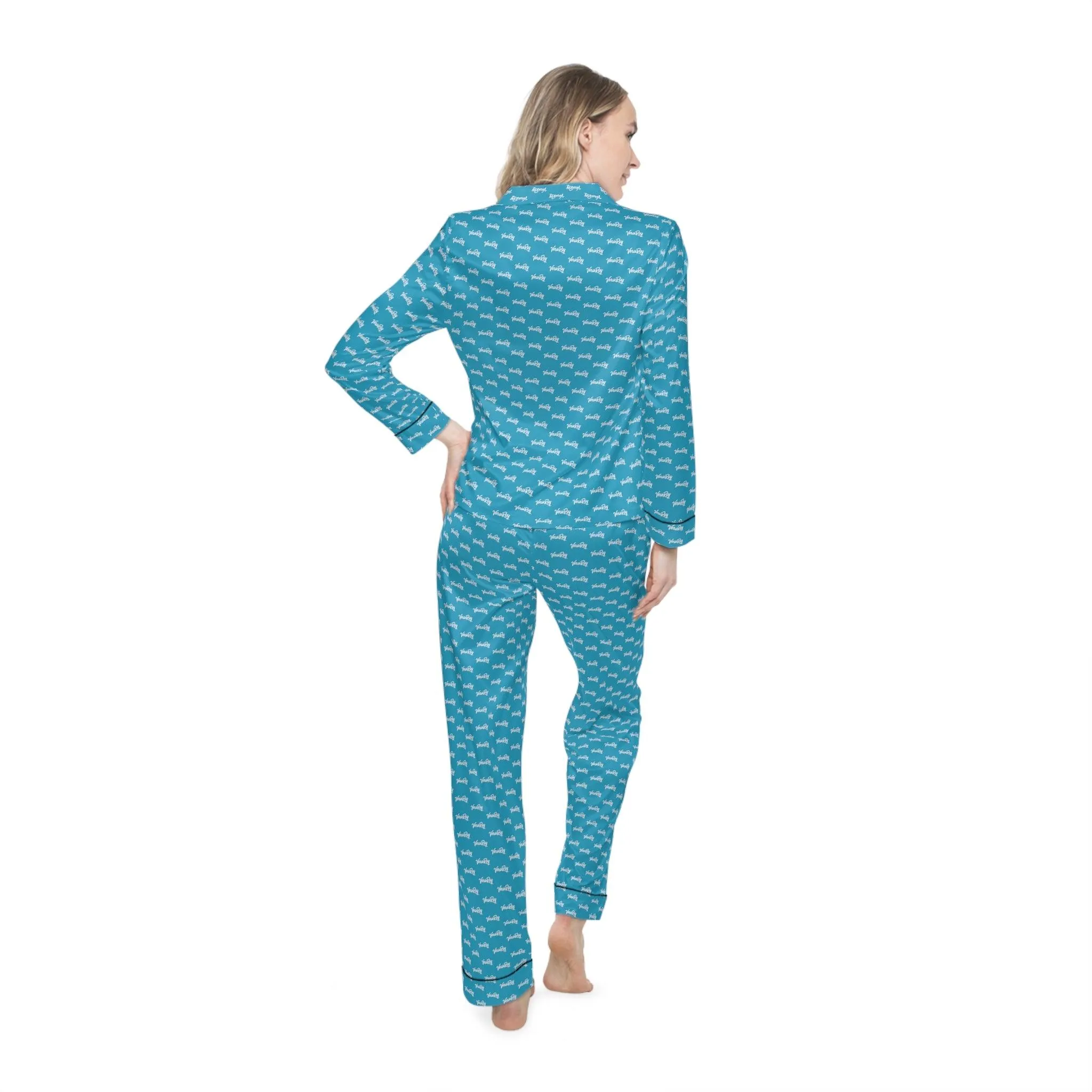 Customizable Blue Satin Women's Pajama Set for Ultimate Comfort