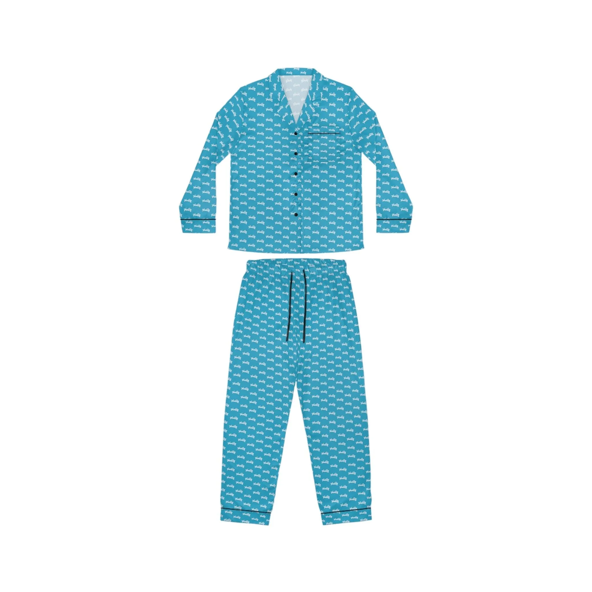 Customizable Blue Satin Women's Pajama Set for Ultimate Comfort