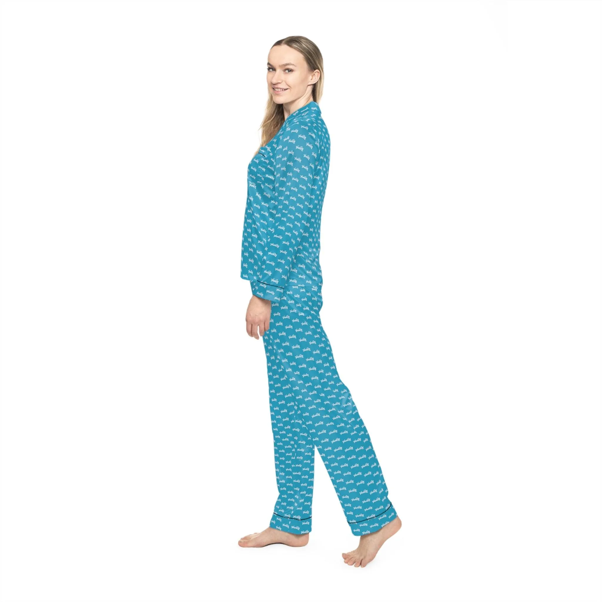 Customizable Blue Satin Women's Pajama Set for Ultimate Comfort