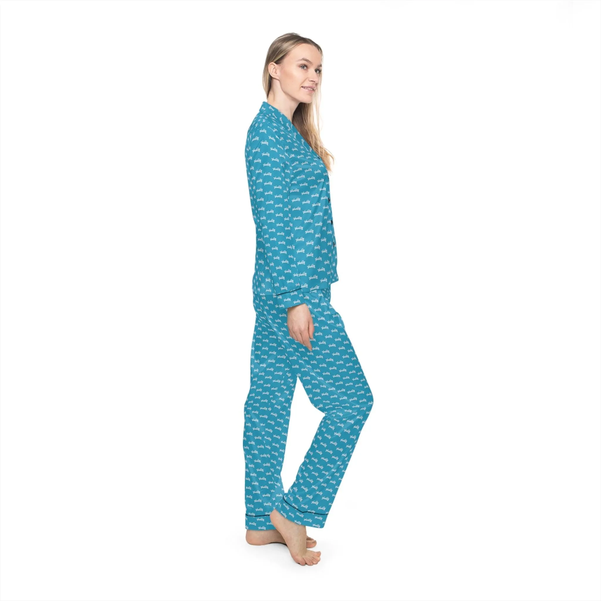 Customizable Blue Satin Women's Pajama Set for Ultimate Comfort
