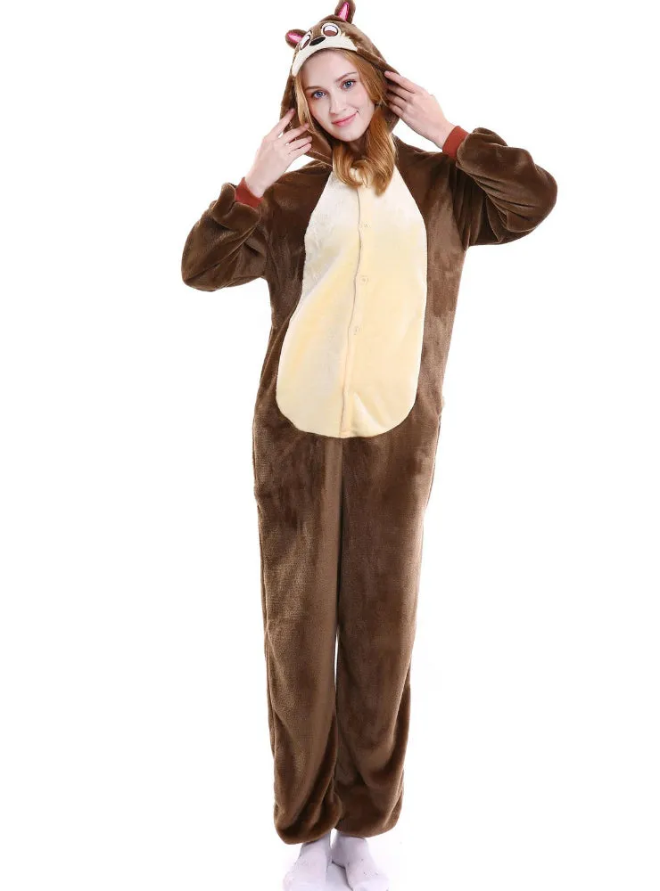 Cute Brown Chipmunk Onesies Animal Pajamas Flannel